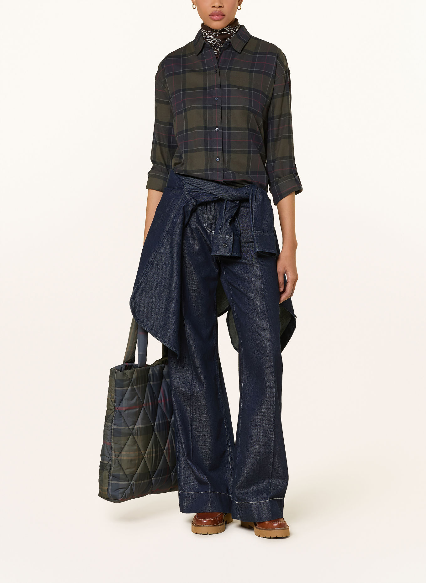 Barbour Shirt blouse ELISHAW: KHAKI / DARK GRAY / RED