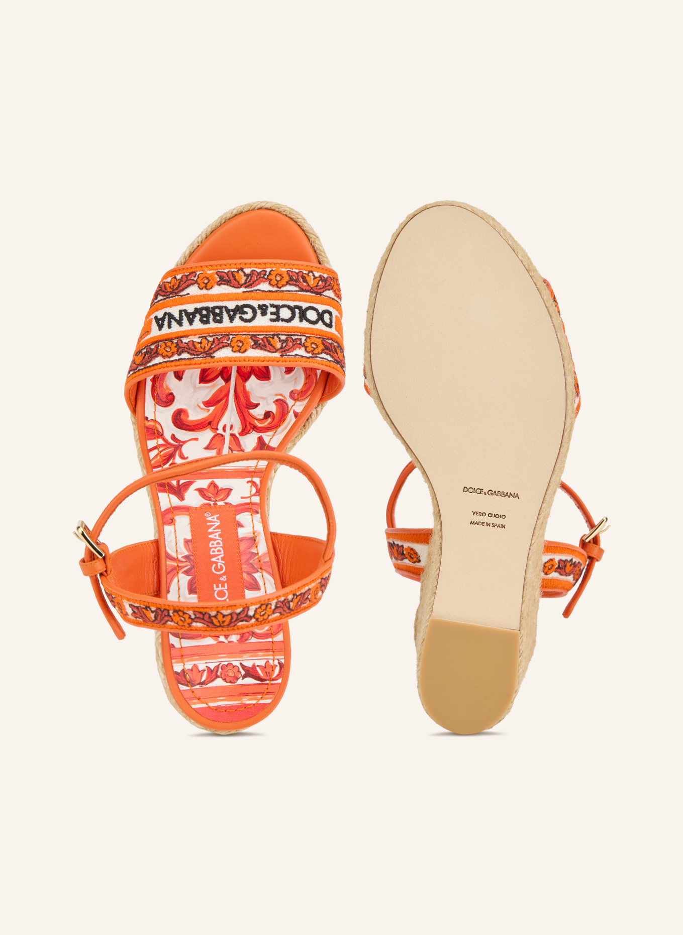 DOLCE & GABBANA Wedges RICAMO: ORANGE / GOLD / WHITE