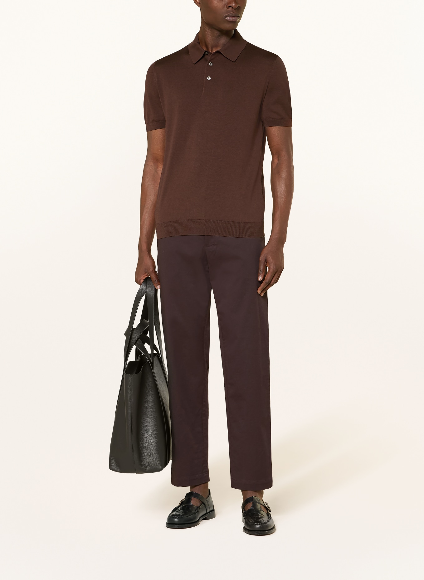 COS Strick-Poloshirt mit Seide: DUNKELBRAUN