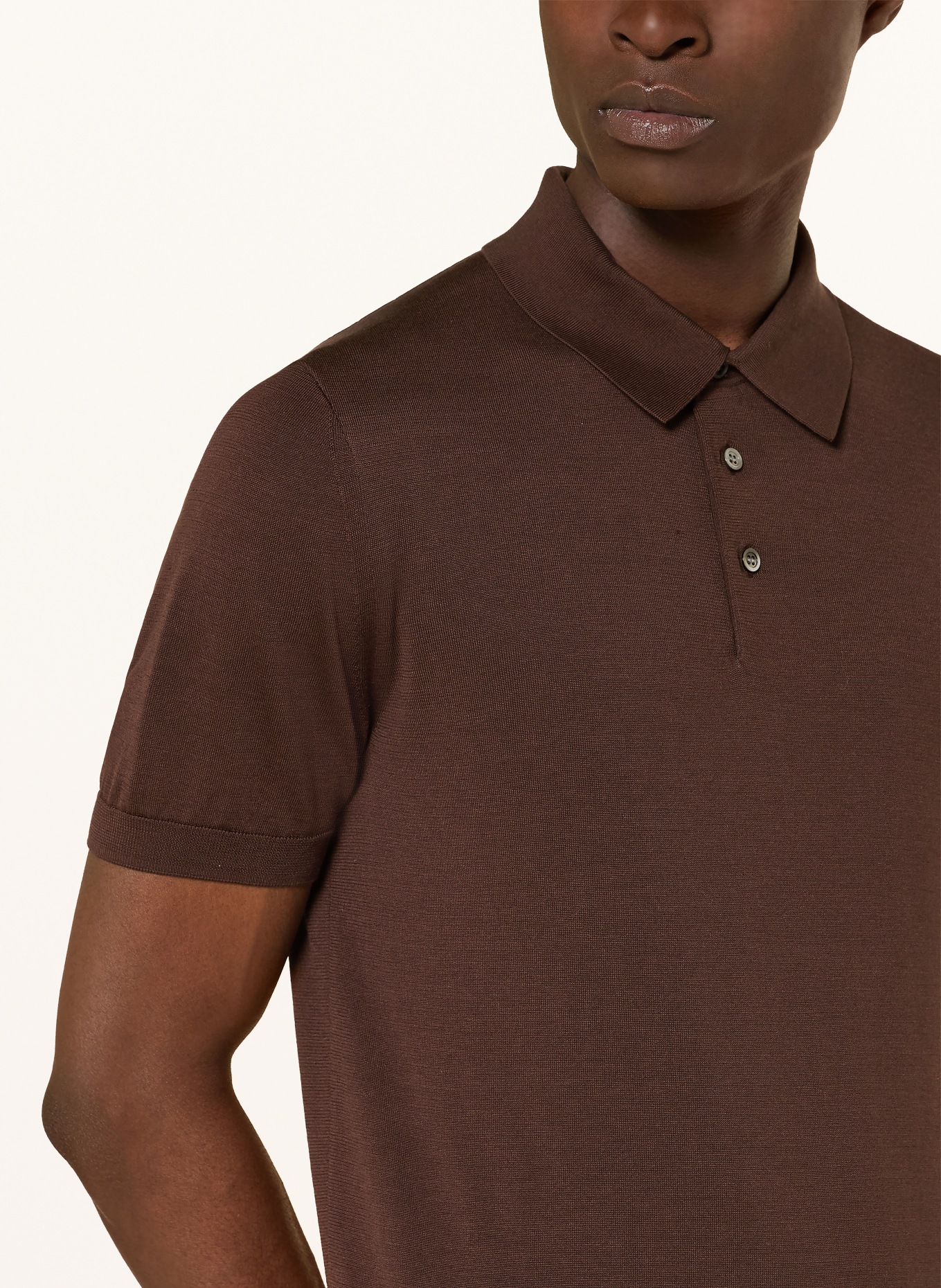COS Strick-Poloshirt mit Seide: DUNKELBRAUN