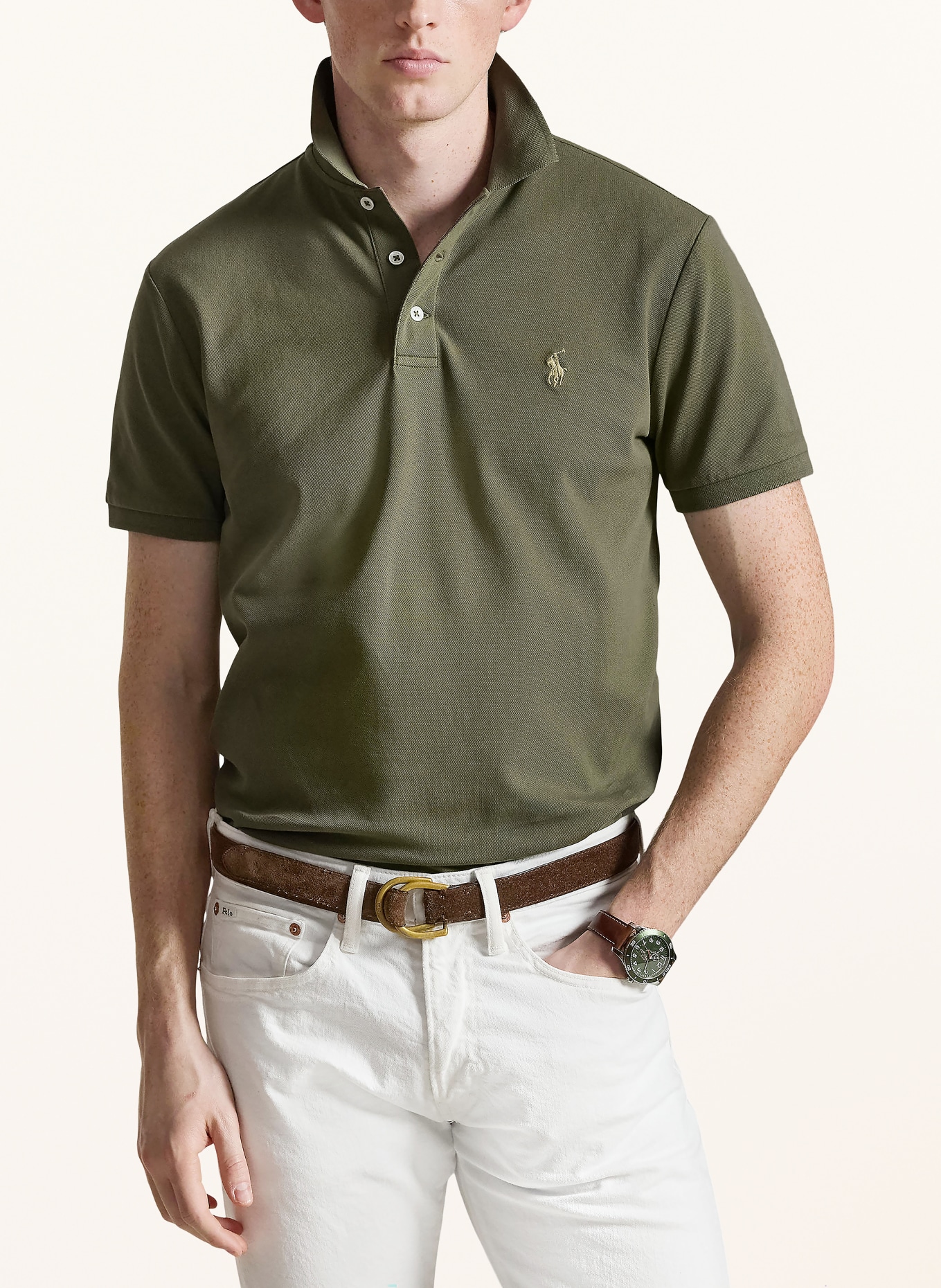 POLO RALPH LAUREN Polo piqué coupe slim personnalisé: OLIVE