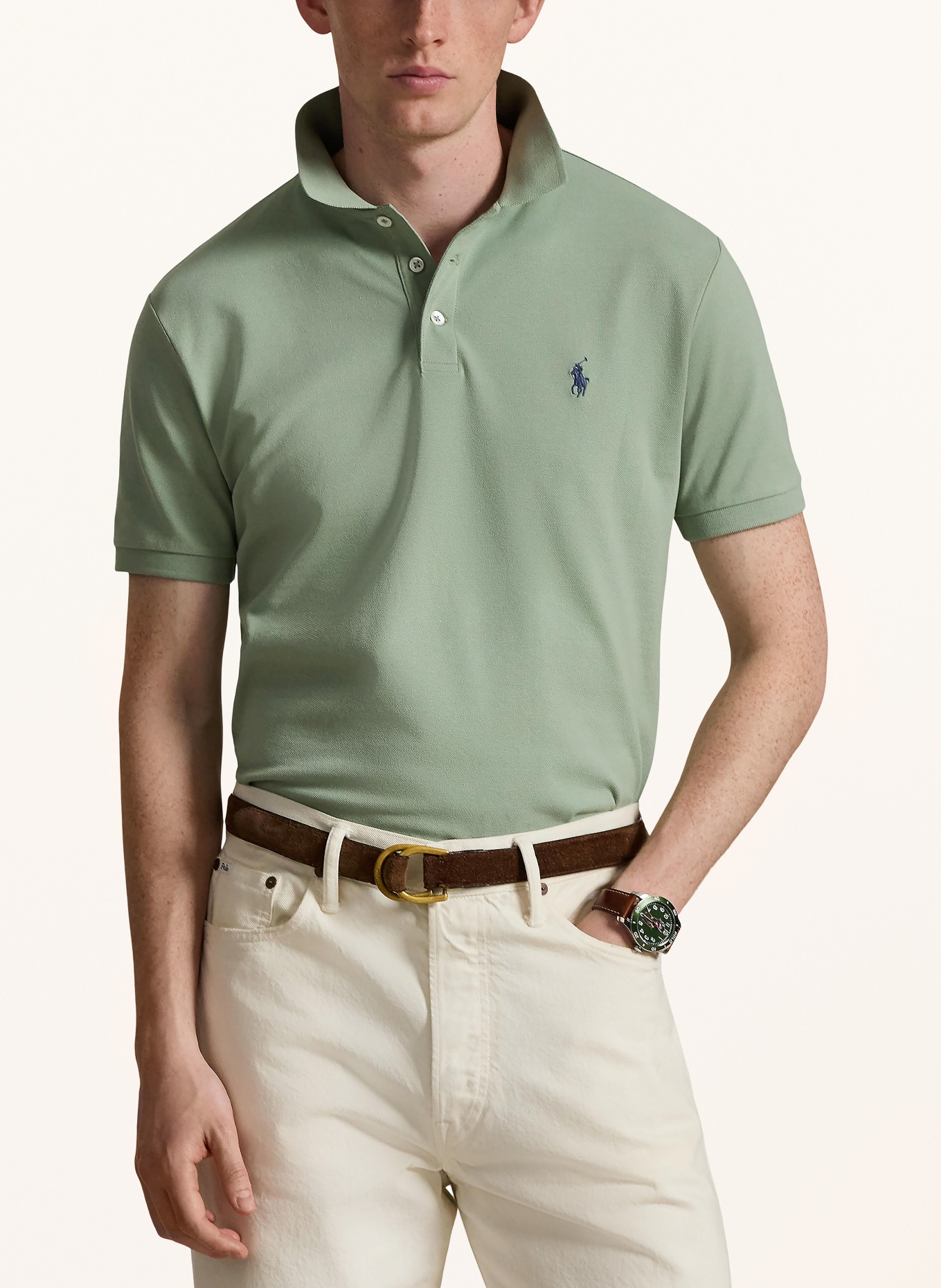 POLO RALPH LAUREN Polo piqué coupe slim personnalisé: VERT CLAIR