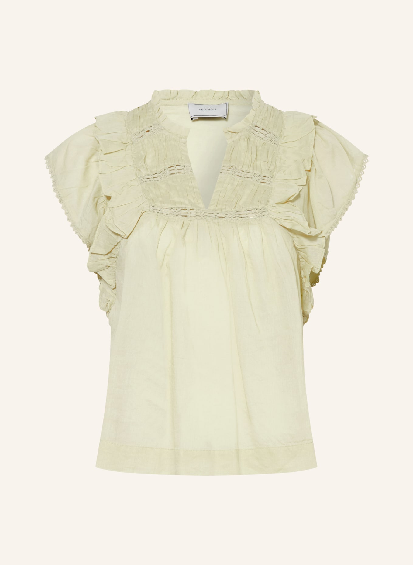 NEO NOIR Blouse top JAYLA with lace and ruffles: LIGHT GREEN
