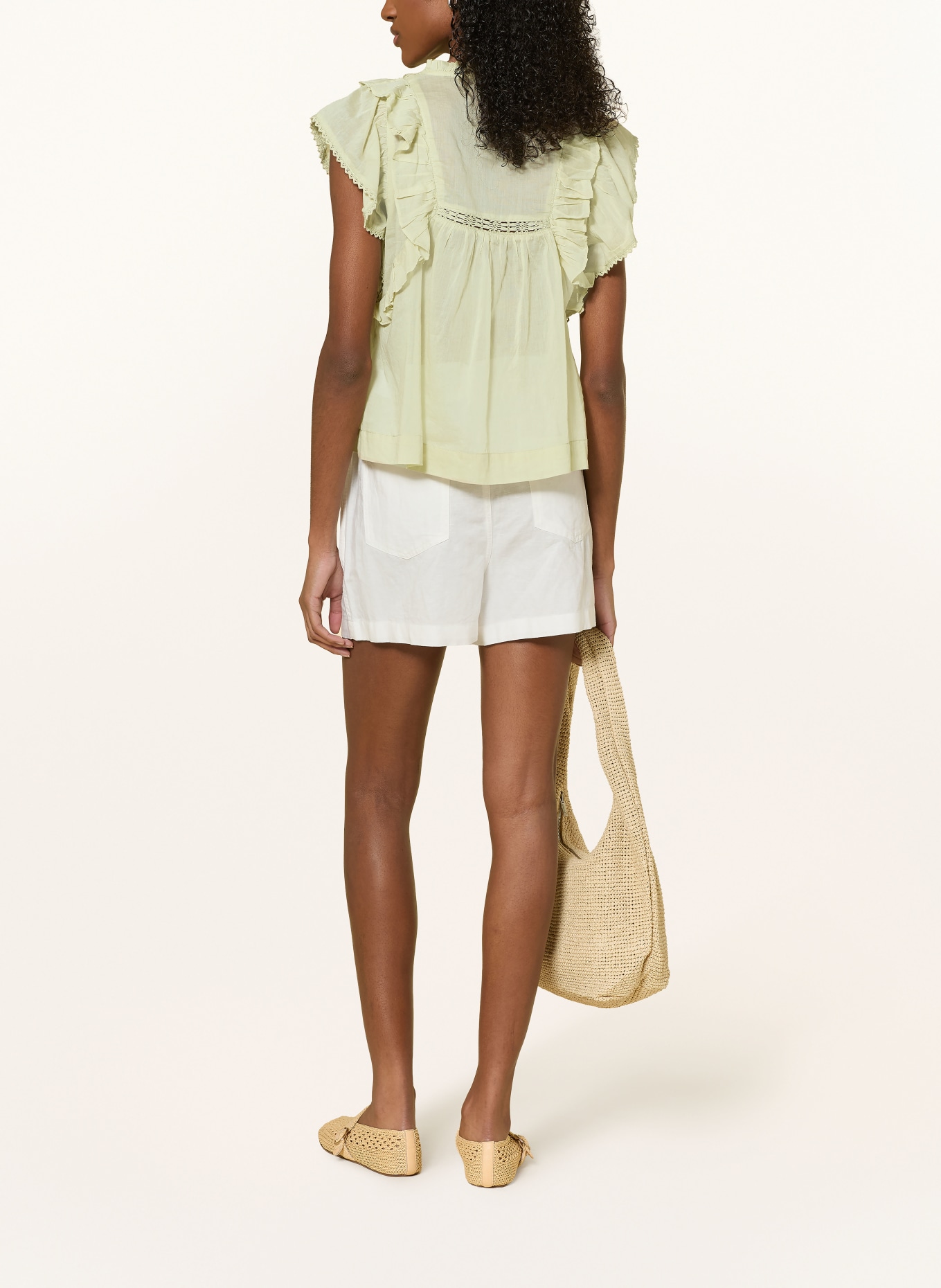 NEO NOIR Blouse top JAYLA with lace and ruffles: LIGHT GREEN