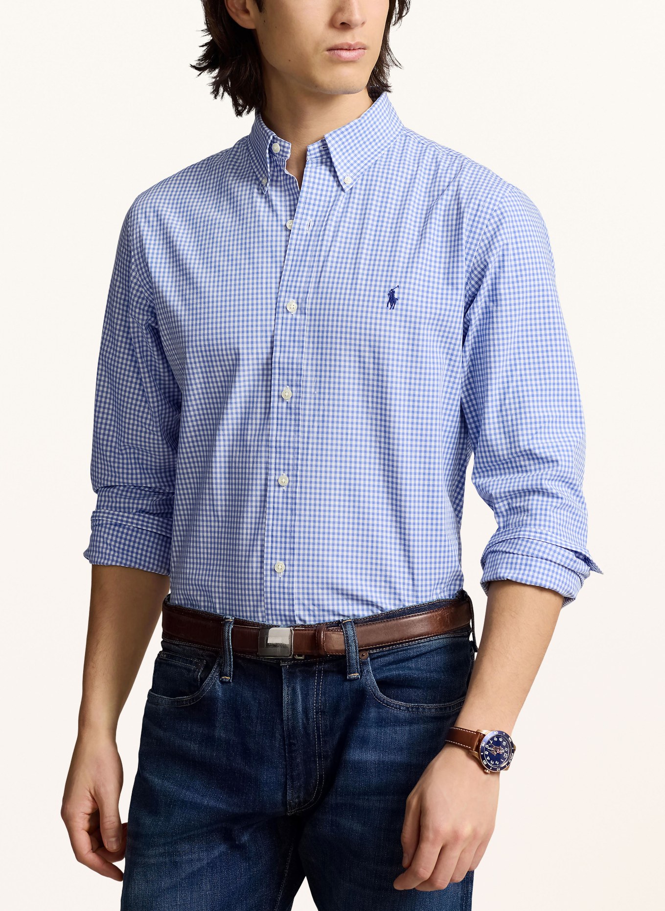 POLO RALPH LAUREN Overhemd Custom Fit: BLAUW / WIT