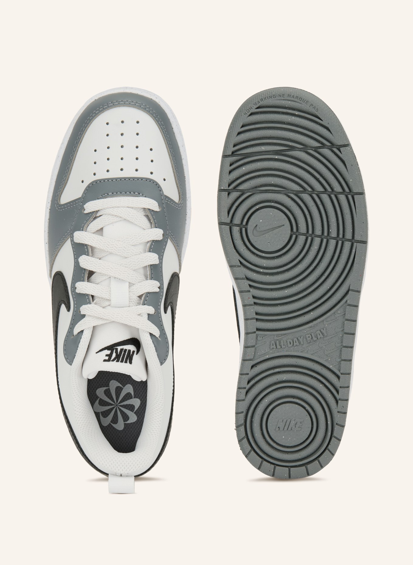 Nike Baskets COURT BOROUGH LOW RECRAFT: BLANC / GRIS FONCÉ / NOIR