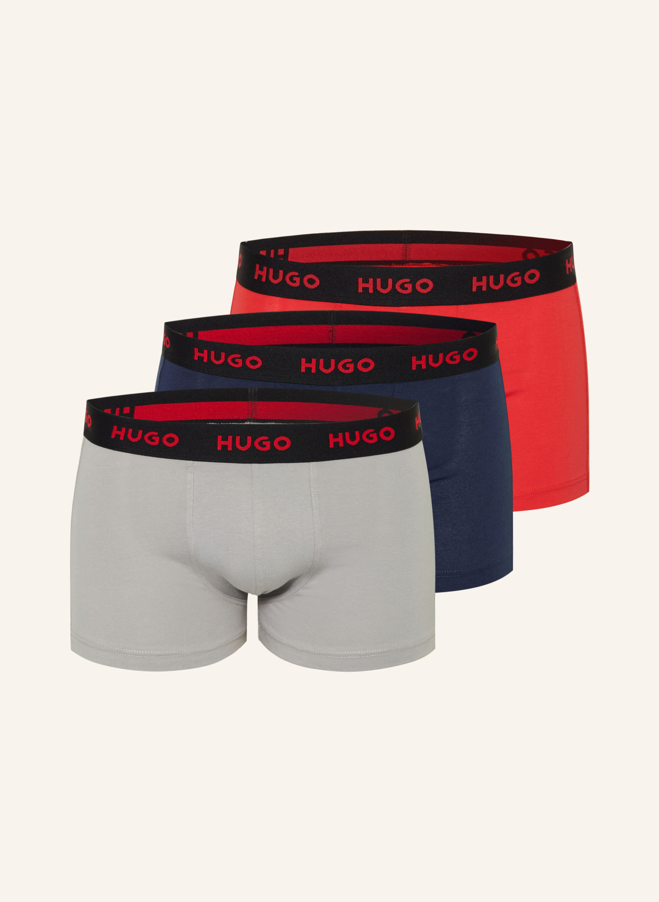 HUGO Set de 3 boxeri: ROȘU / GRI DESCHIS / ALBASTRU ÎNCHIS