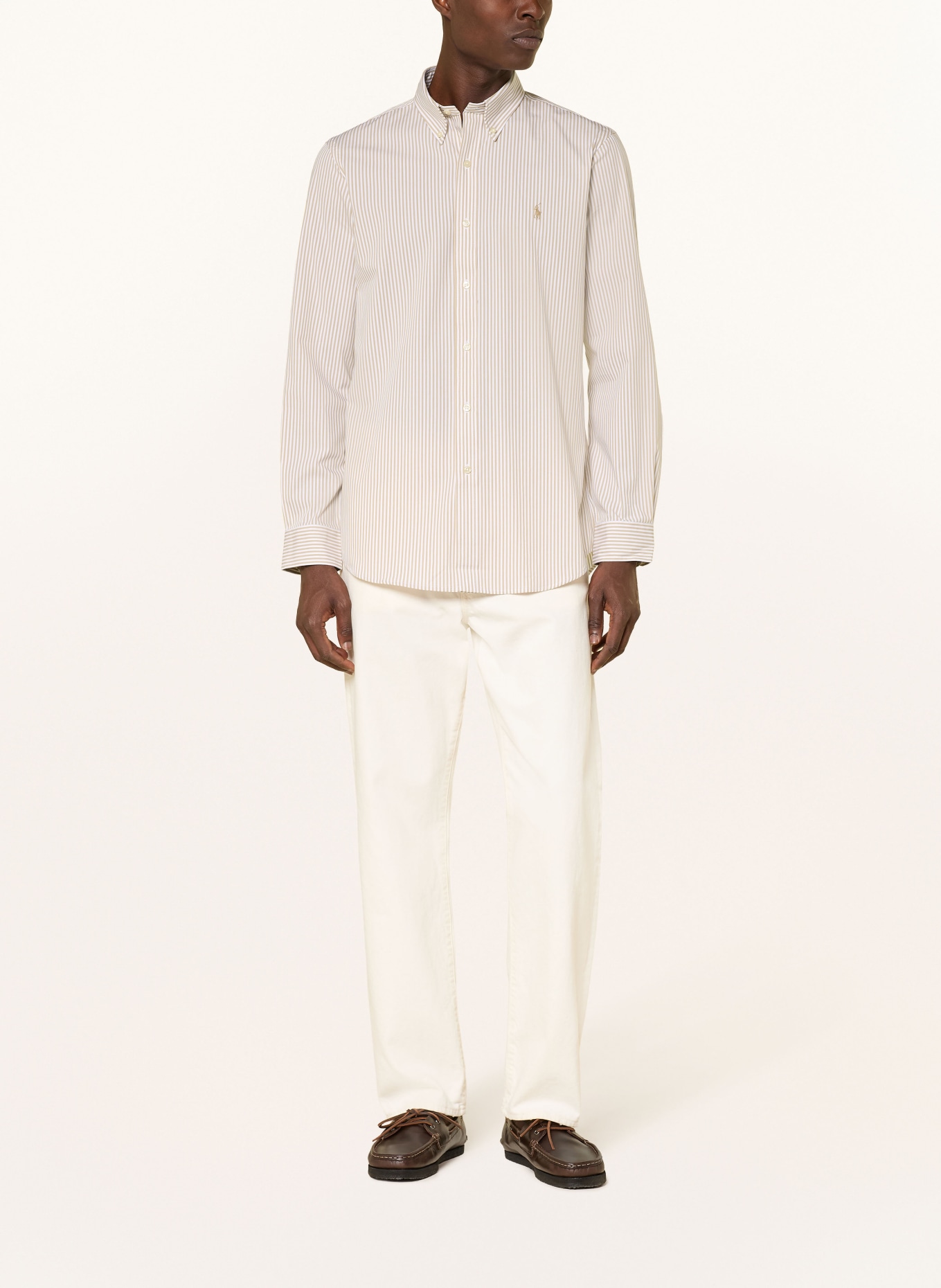 POLO RALPH LAUREN Shirt custom fit: BEIGE / WHITE
