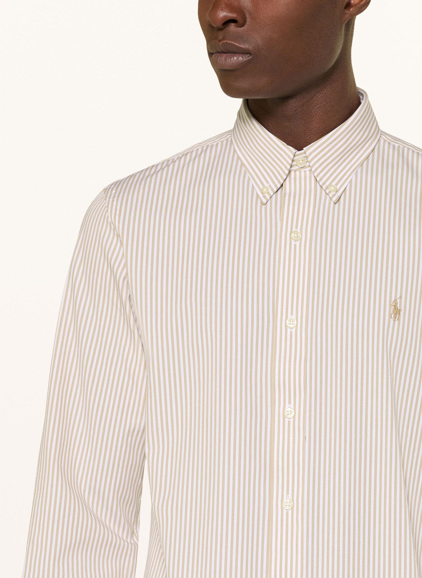 POLO RALPH LAUREN Shirt custom fit: BEIGE / WHITE