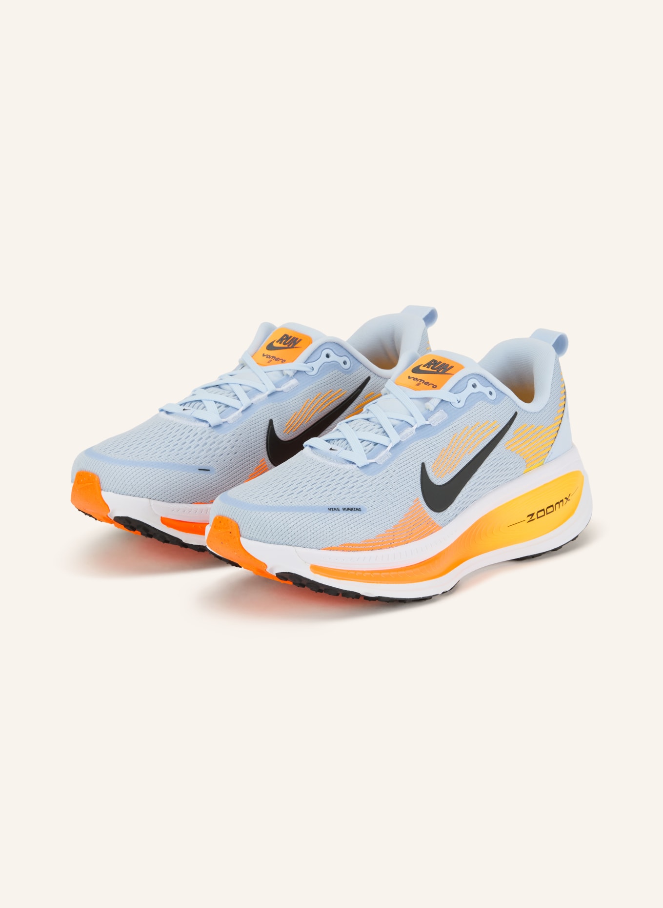 Nike Laufschuhe VOMERO 18: HELLBLAU / ORANGE / SCHWARZ