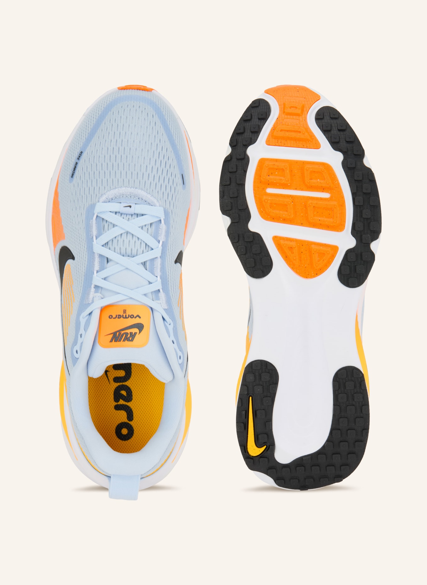 Nike Laufschuhe VOMERO 18: HELLBLAU / ORANGE / SCHWARZ