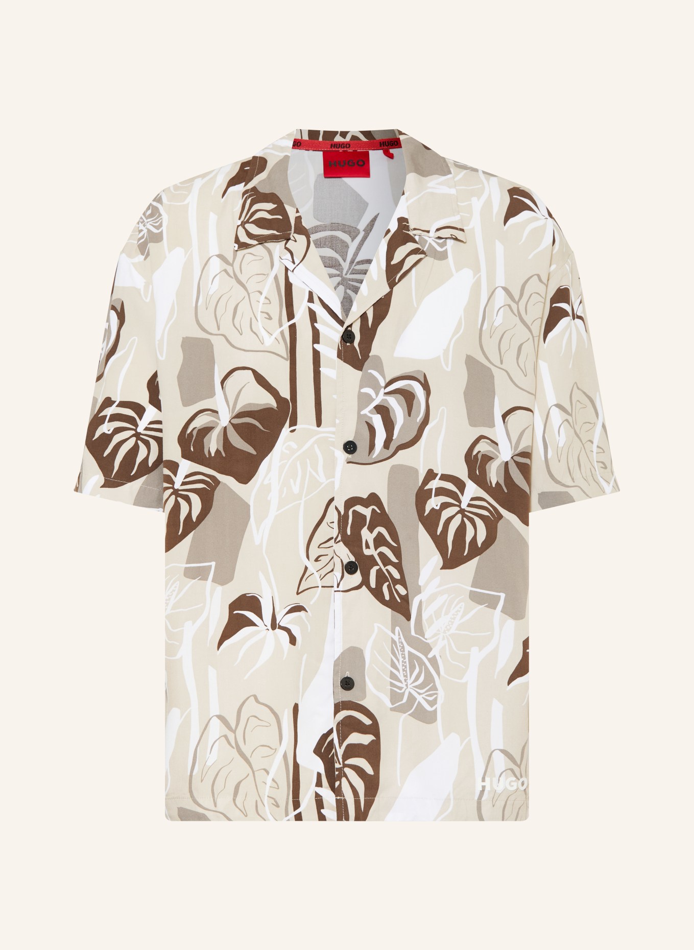 HUGO Resorthemd Relaxed Fit: BEIGE / BRAUN / WEISS