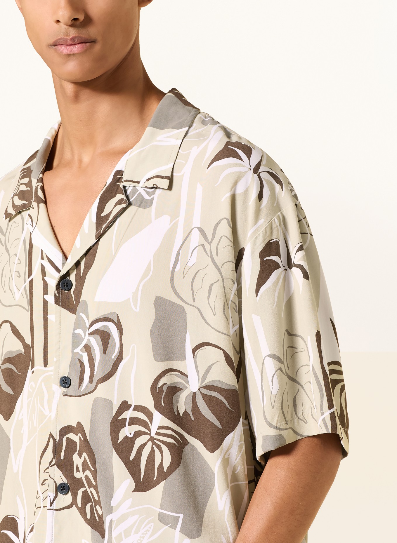 HUGO Resorthemd Relaxed Fit: BEIGE / BRAUN / WEISS