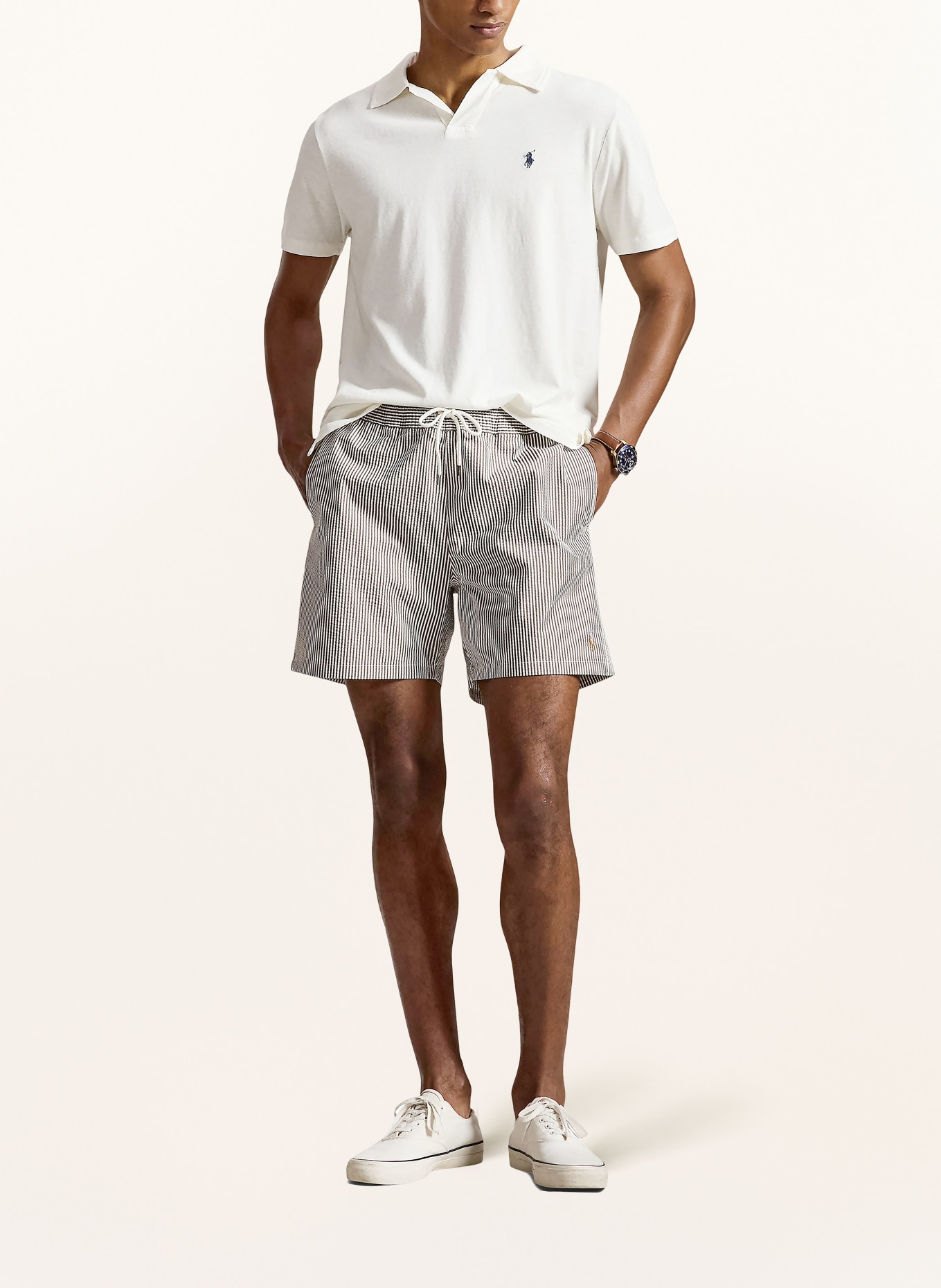 POLO RALPH LAUREN Swim Shorts: BROWN / WHITE