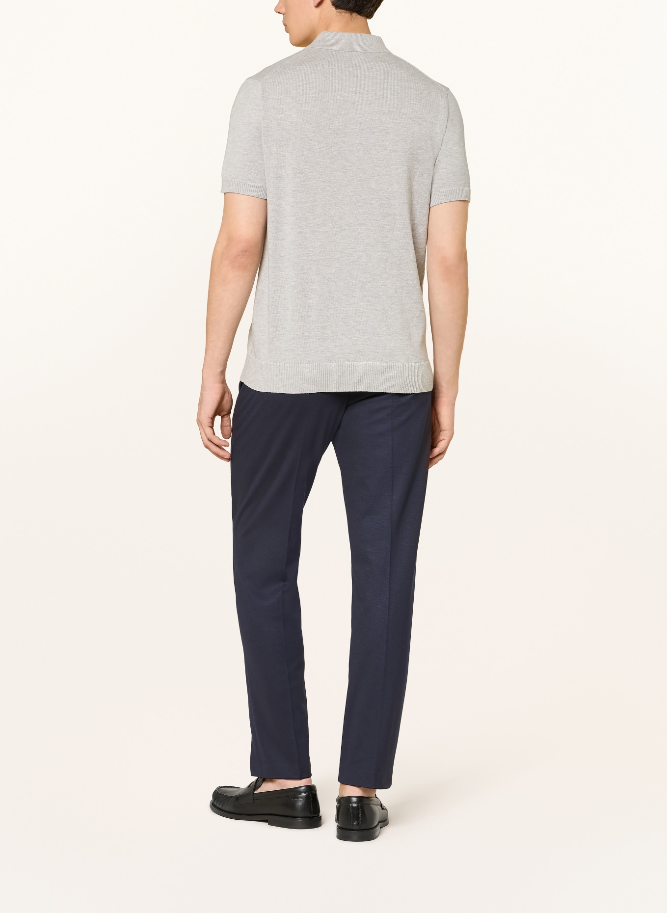 STRELLSON Knitted polo shirt LOIC: LIGHT GRAY