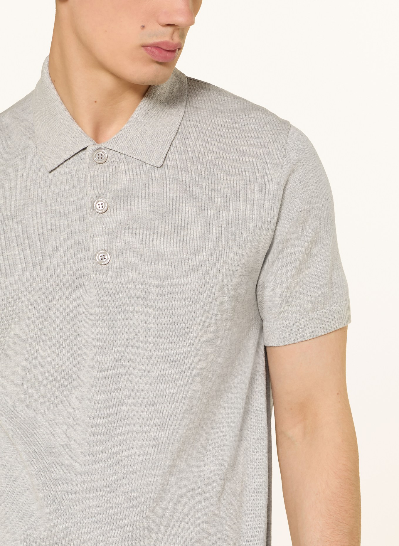 STRELLSON Knitted polo shirt LOIC: LIGHT GRAY