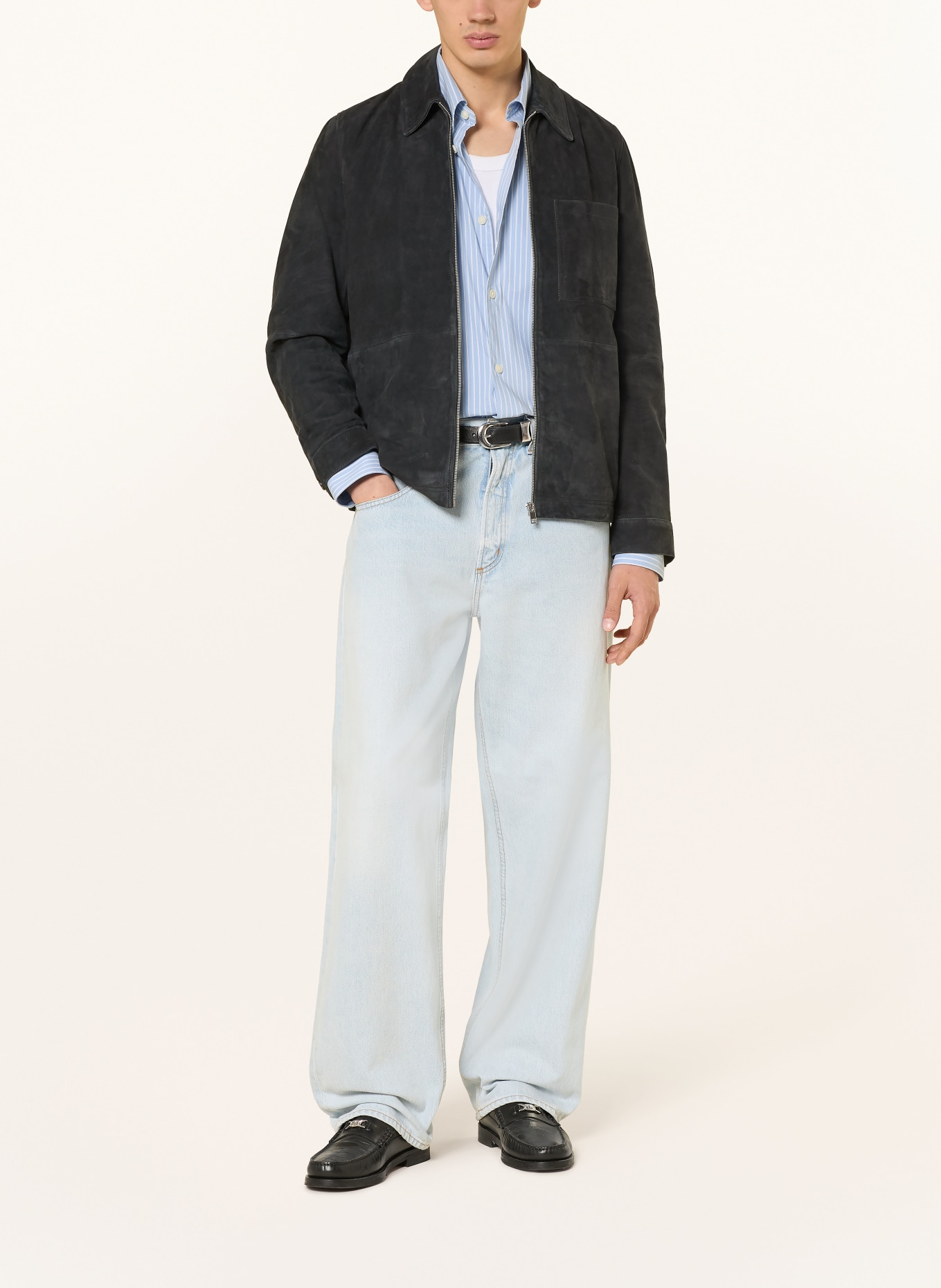 DRYKORN Veste en cuir JERSON: BLEU FONCÉ