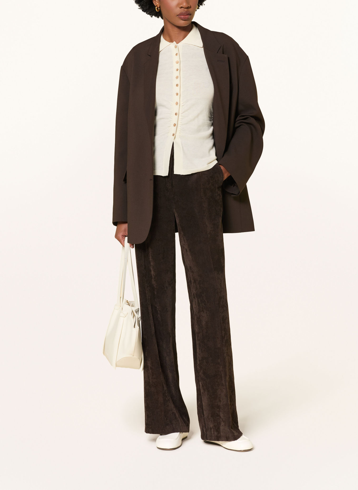 CAMBIO Wide leg trousers AMELIE made of corduroy: DARK BROWN