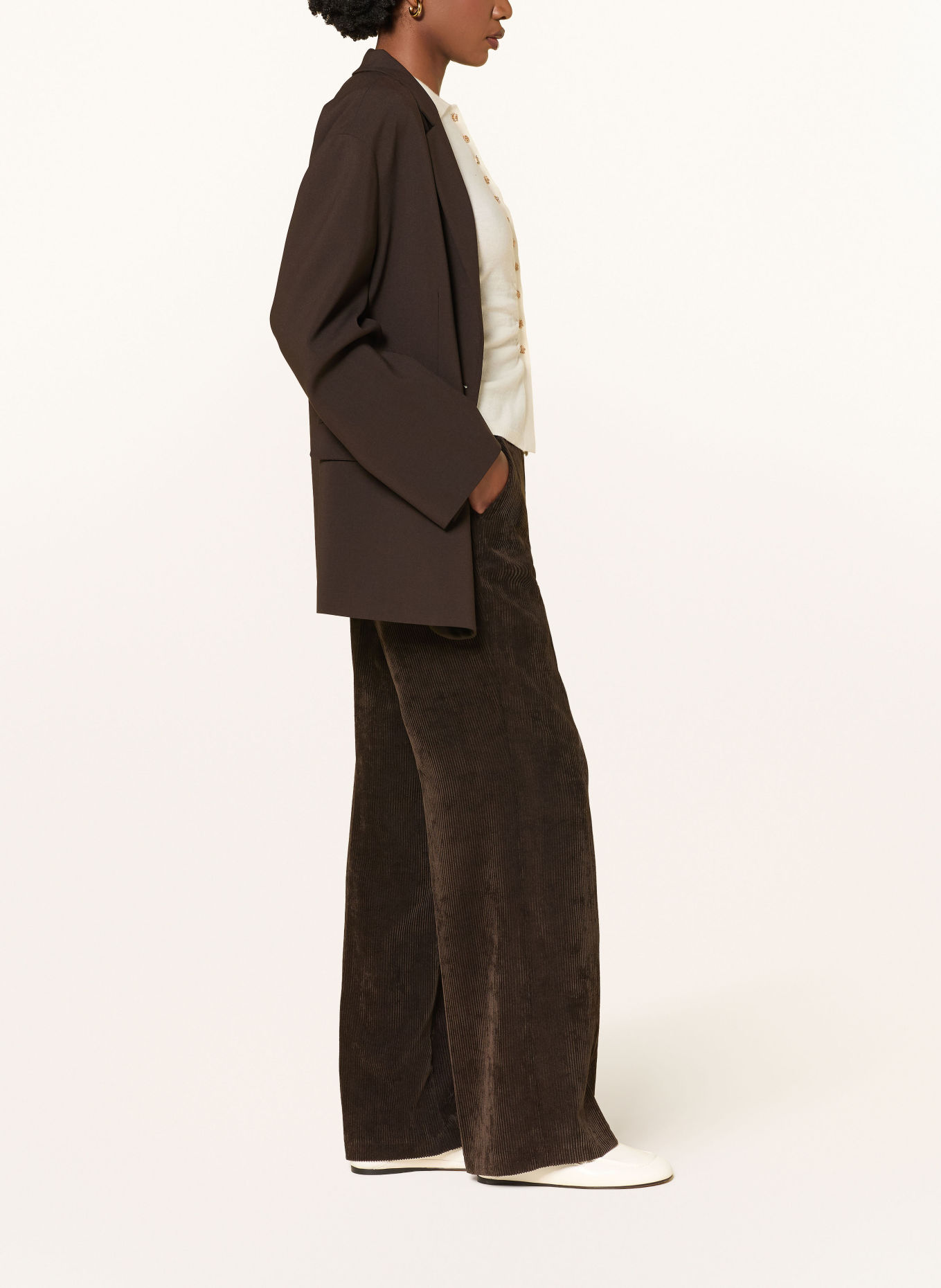 CAMBIO Wide leg trousers AMELIE made of corduroy: DARK BROWN