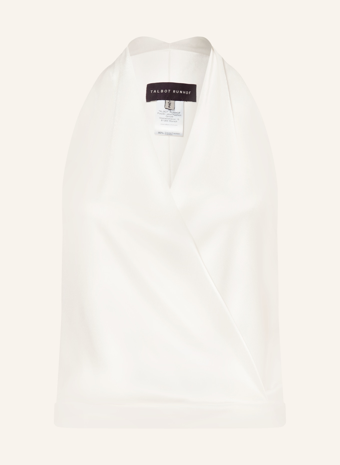 TALBOT RUNHOF Satin blouse top with a wrap look: WHITE