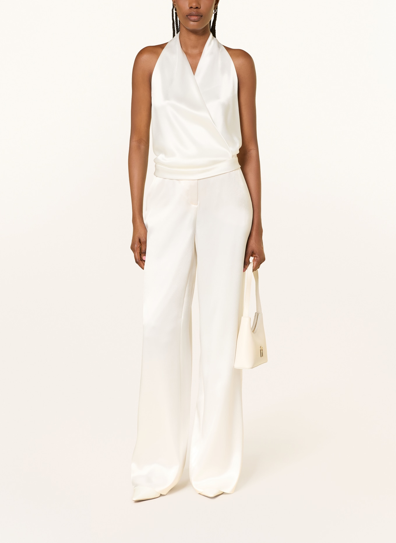 TALBOT RUNHOF Satin blouse top with a wrap look: WHITE