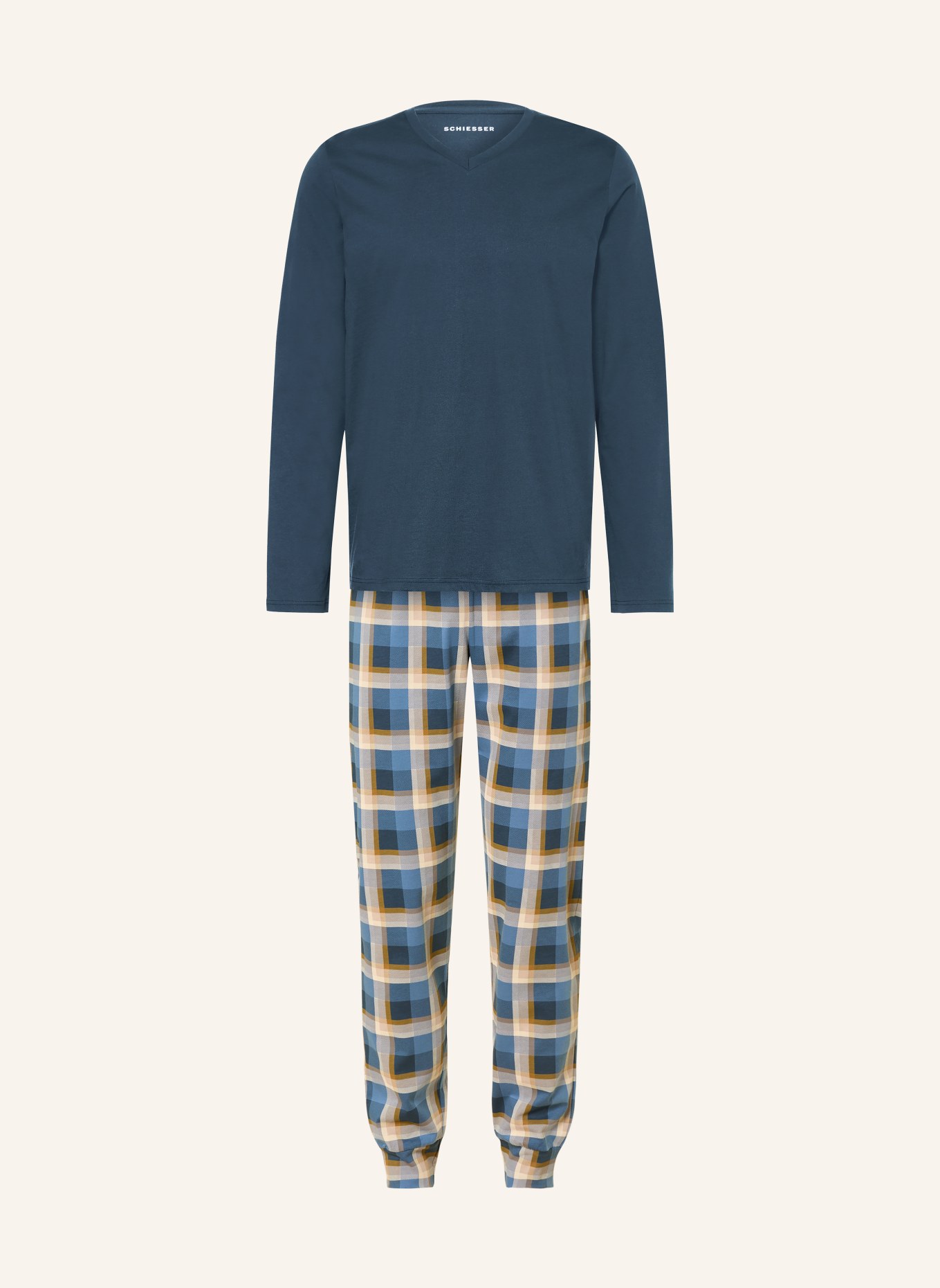 SCHIESSER Pyjama CASUAL ESSENTIALS: BLEU GRIS / ÉCRU / OLIVE