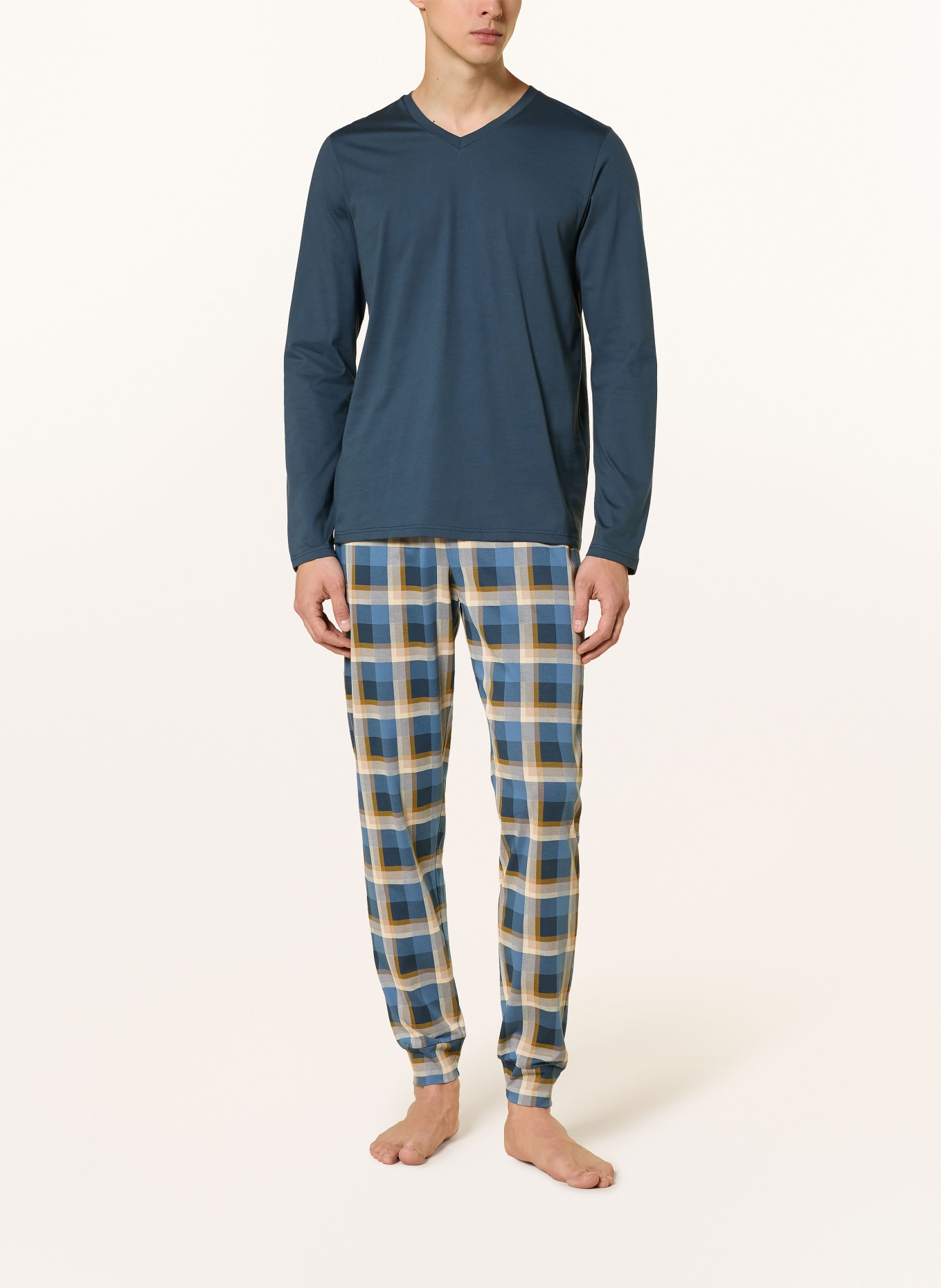 SCHIESSER Pyjama CASUAL ESSENTIALS: BLEU GRIS / ÉCRU / OLIVE