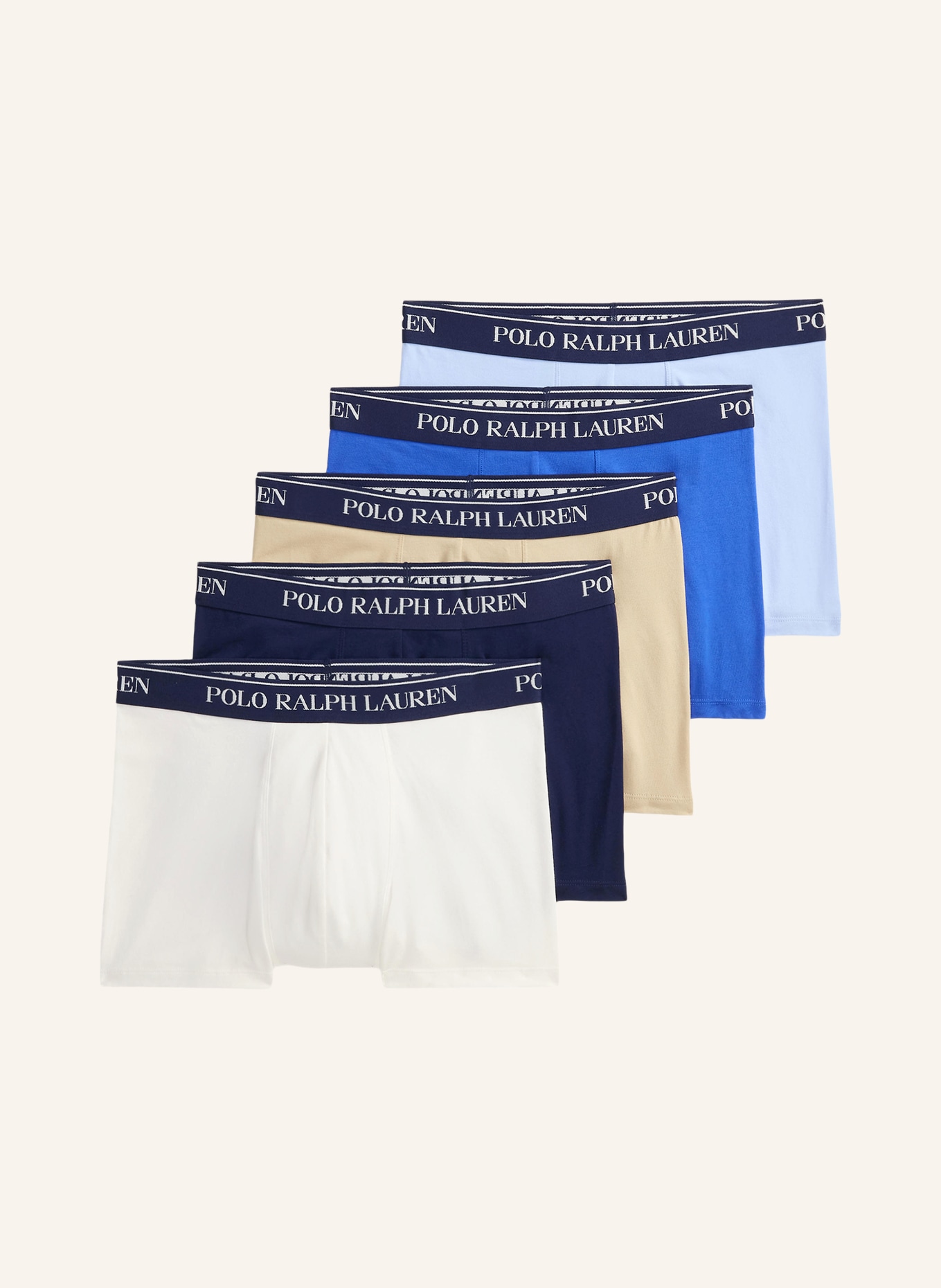 POLO RALPH LAUREN Boxerky, 5 kusů v balení: TMAVĚ MODRÁ / BÉŽOVÁ / BÍLÁ