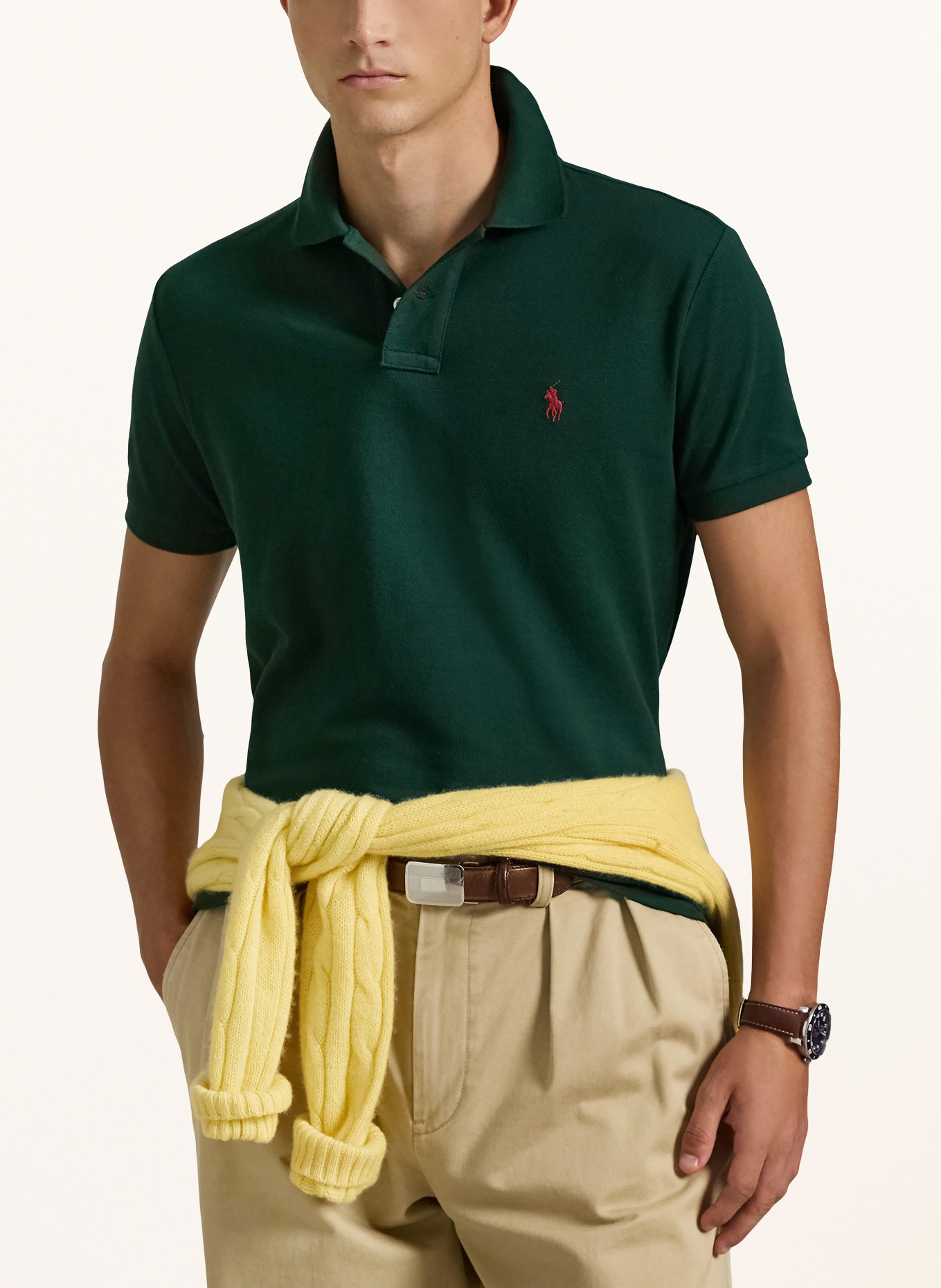 POLO RALPH LAUREN Piqué poloshirt Custom Slim Fit: DONKERGROEN