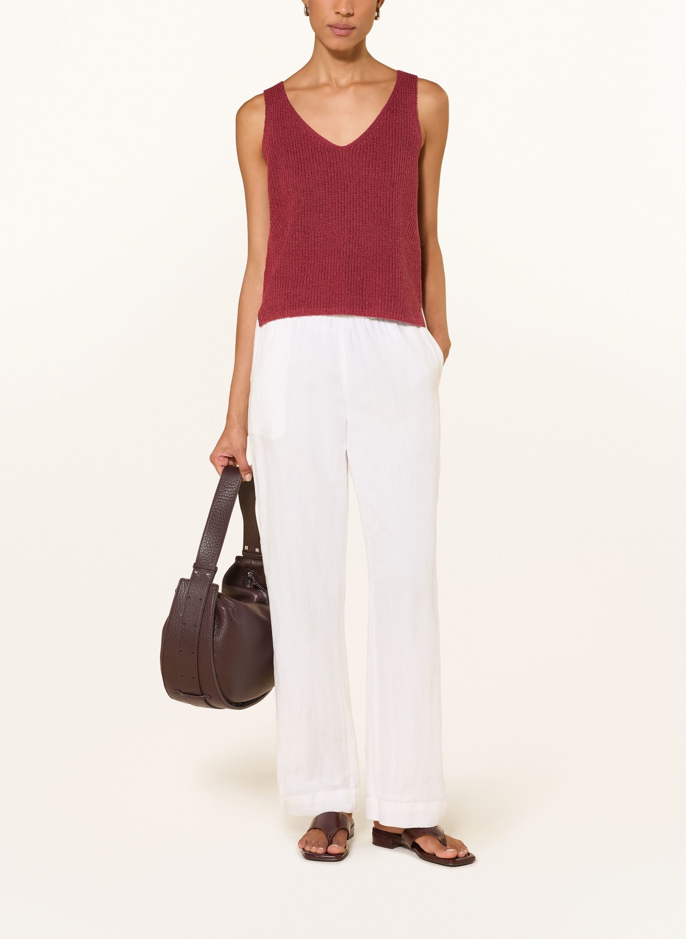 Part Two Knit top REBECCAPW with linen: DARK RED