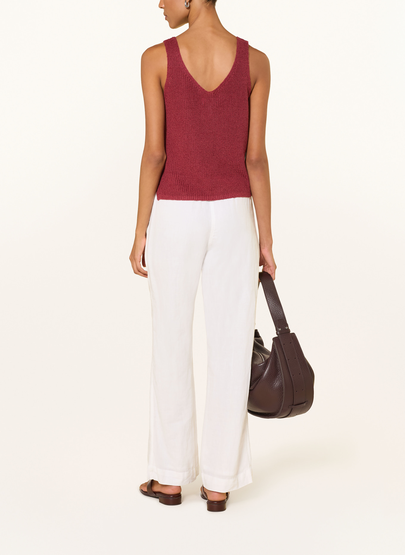 Part Two Knit top REBECCAPW with linen: DARK RED