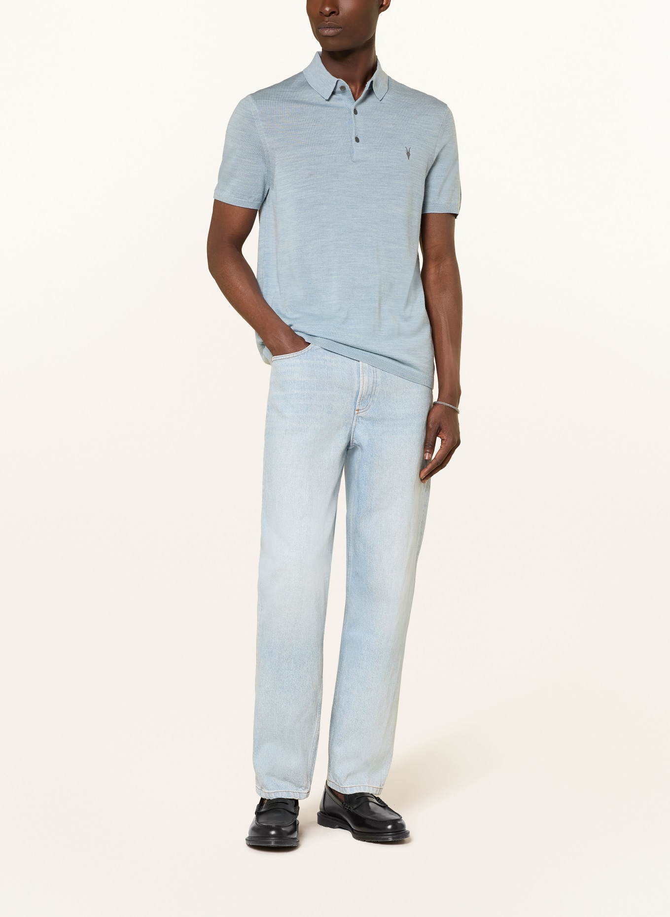 ALLSAINTS Knitted polo shirt MODE MERINO made from merino wool: BLUE