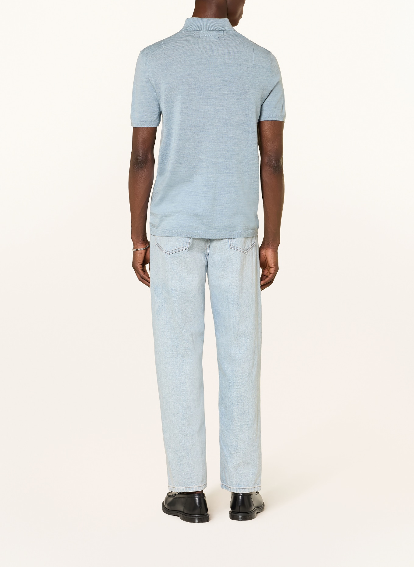 ALLSAINTS Knitted polo shirt MODE MERINO made from merino wool: BLUE