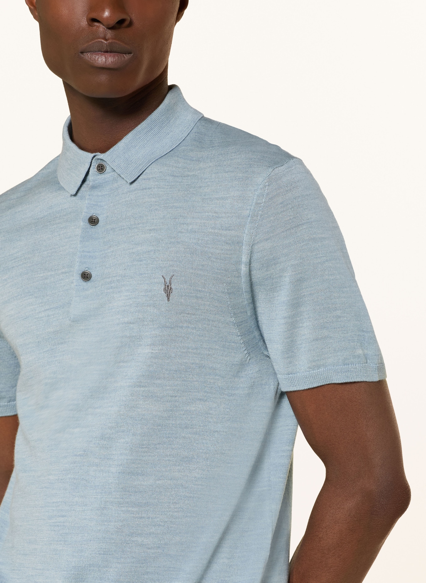 ALLSAINTS Knitted polo shirt MODE MERINO made from merino wool: BLUE