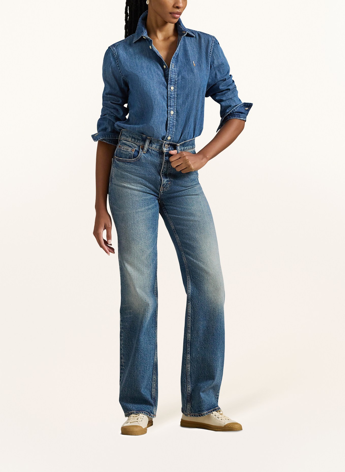 POLO RALPH LAUREN Overhemdblouse in jeanslook: BLAUW