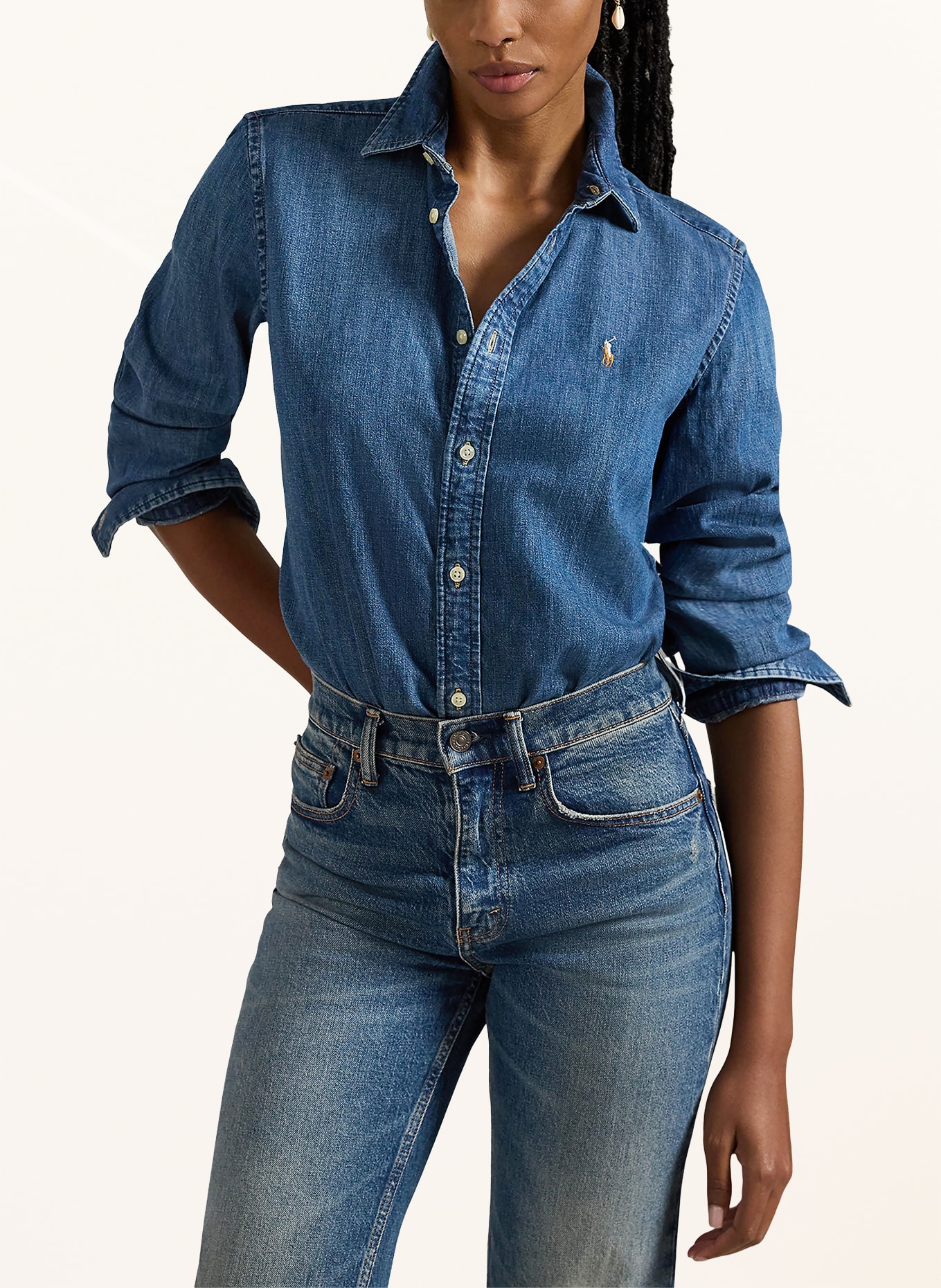 POLO RALPH LAUREN Overhemdblouse in jeanslook: BLAUW