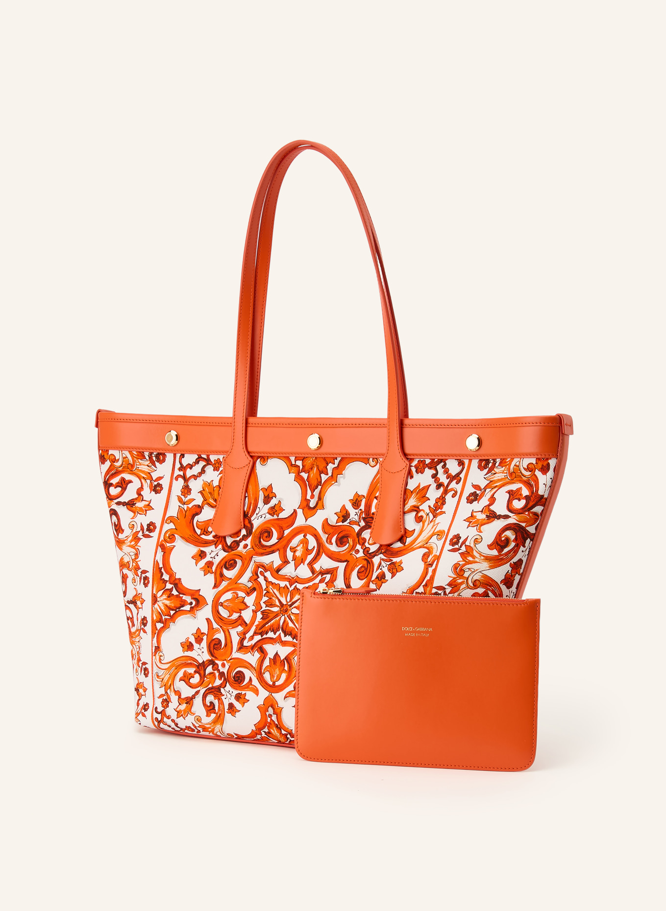 DOLCE & GABBANA Shopper ATENE with pouch: ORANGE / ECRU