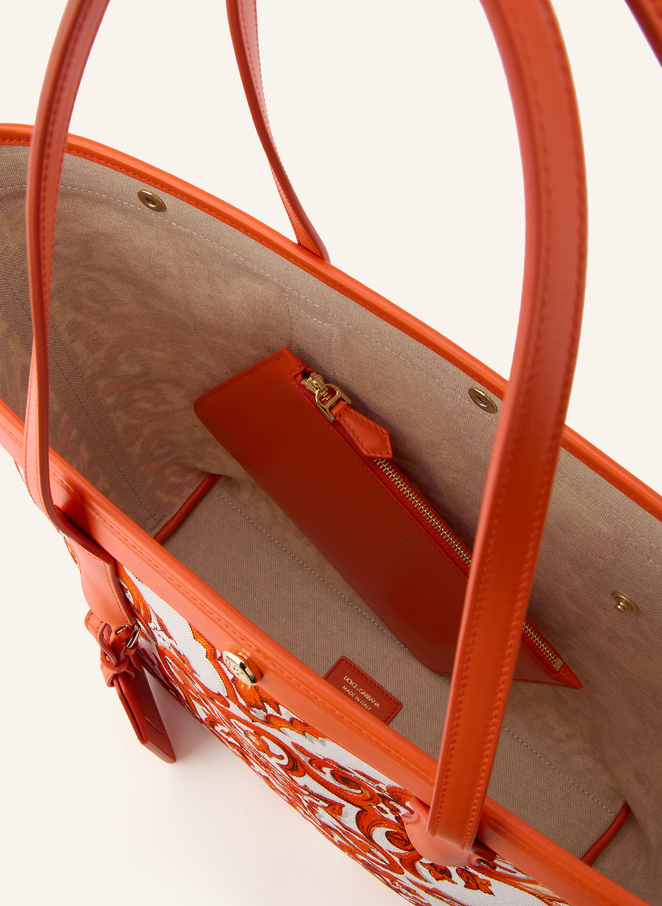 DOLCE & GABBANA Shopper ATENE with pouch: ORANGE / ECRU