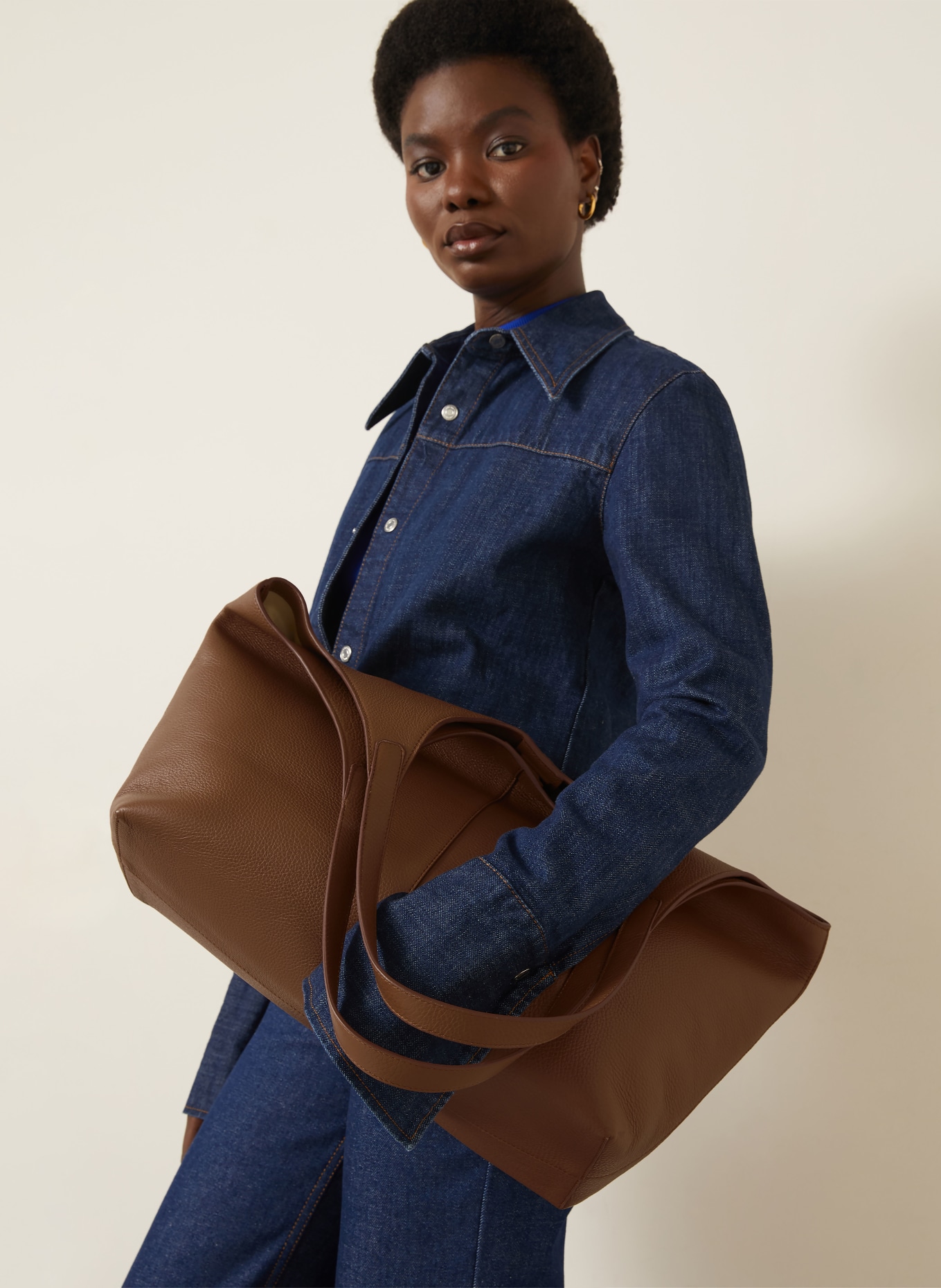 AESTHER EKME Shopper CABAS SUPPLE XL: BRUIN