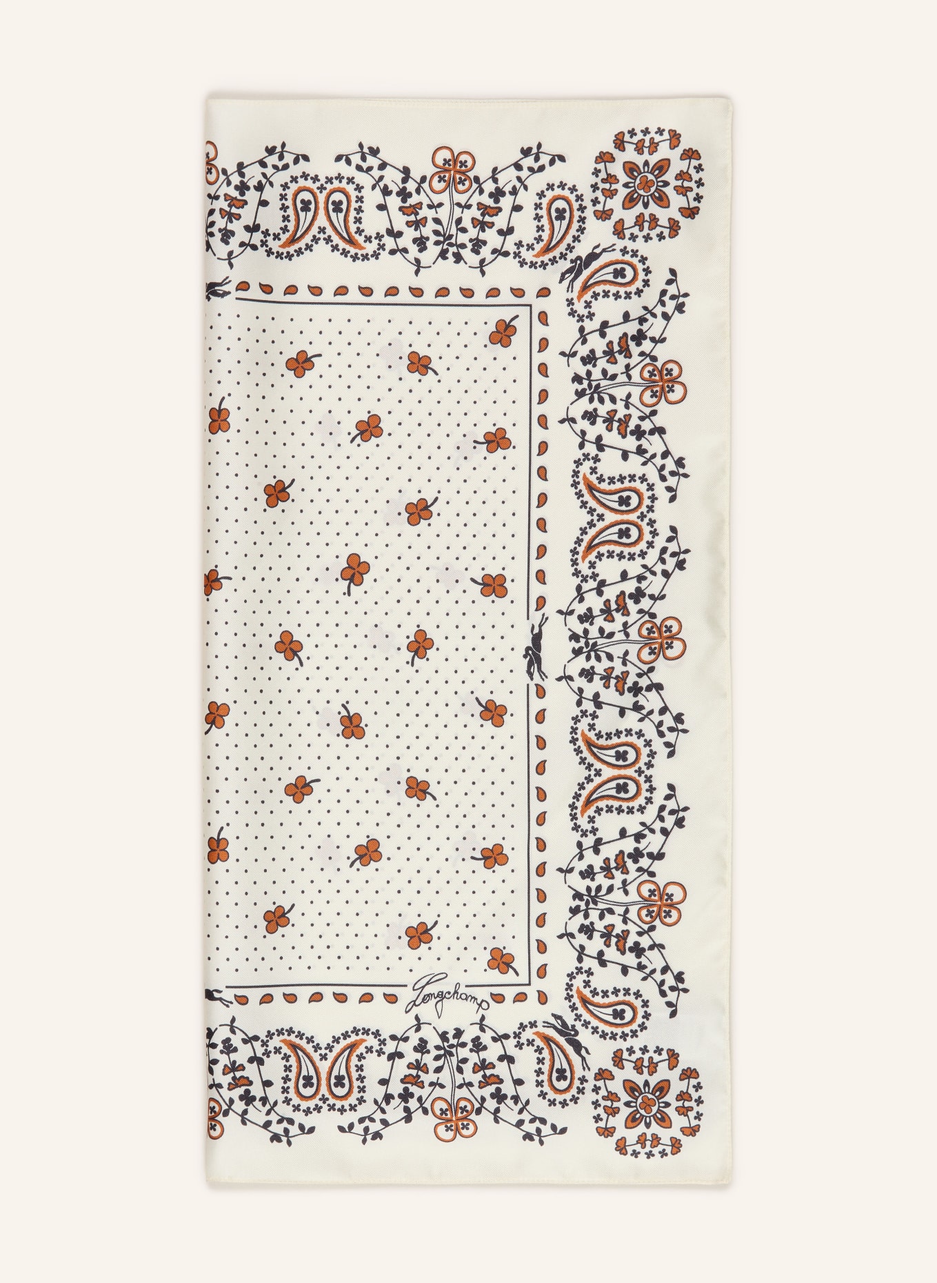 LONGCHAMP Seidentuch FRENCH BANDANA: ECRU / COGNAC / DUNKELBLAU