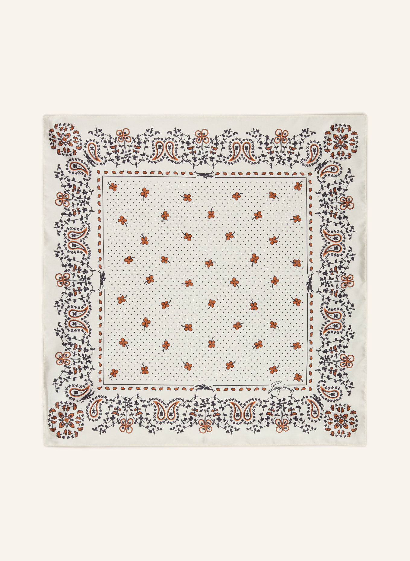 LONGCHAMP Seidentuch FRENCH BANDANA: ECRU / COGNAC / DUNKELBLAU