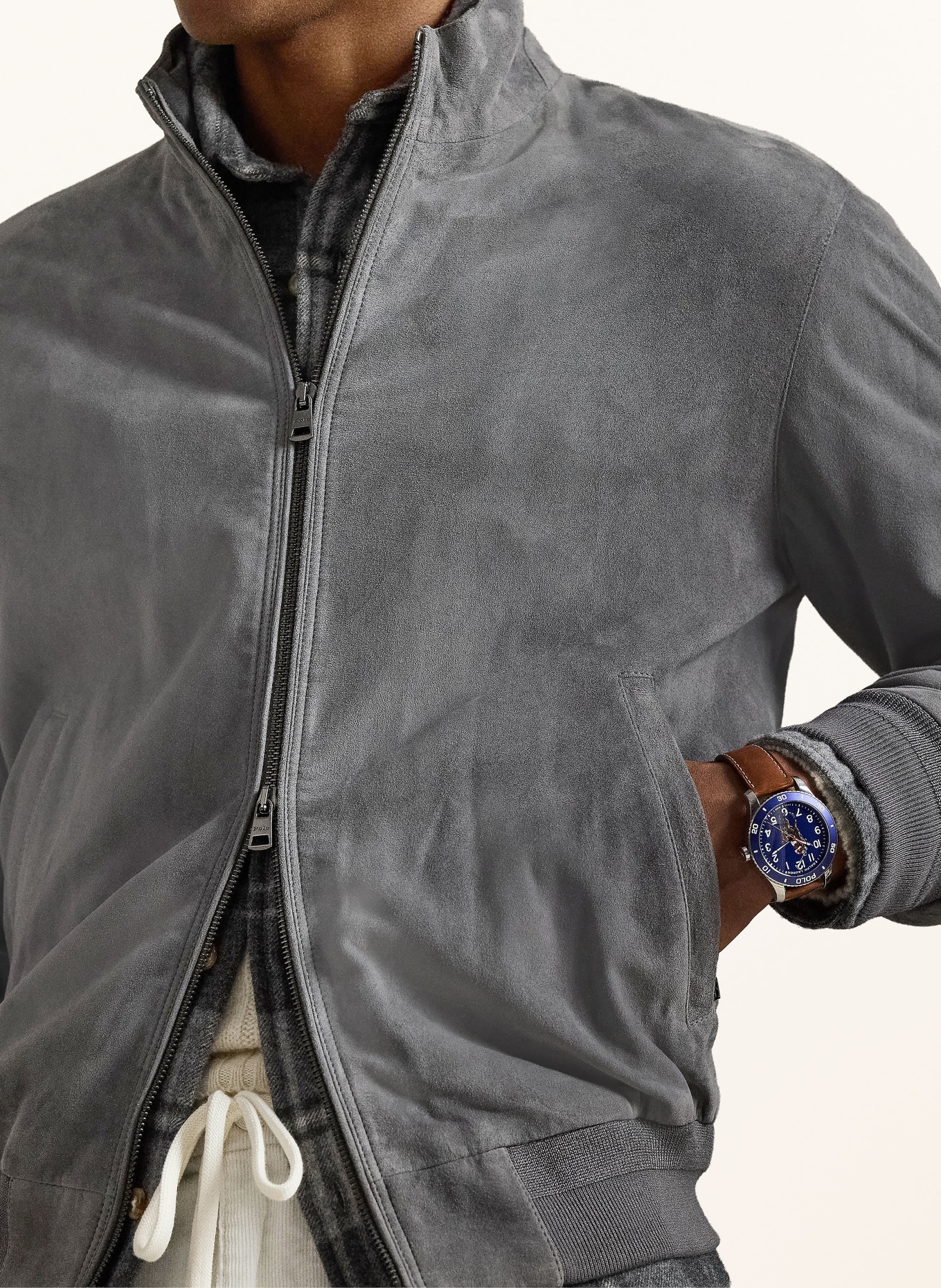 POLO RALPH LAUREN Leather bomber jacket: DARK GRAY