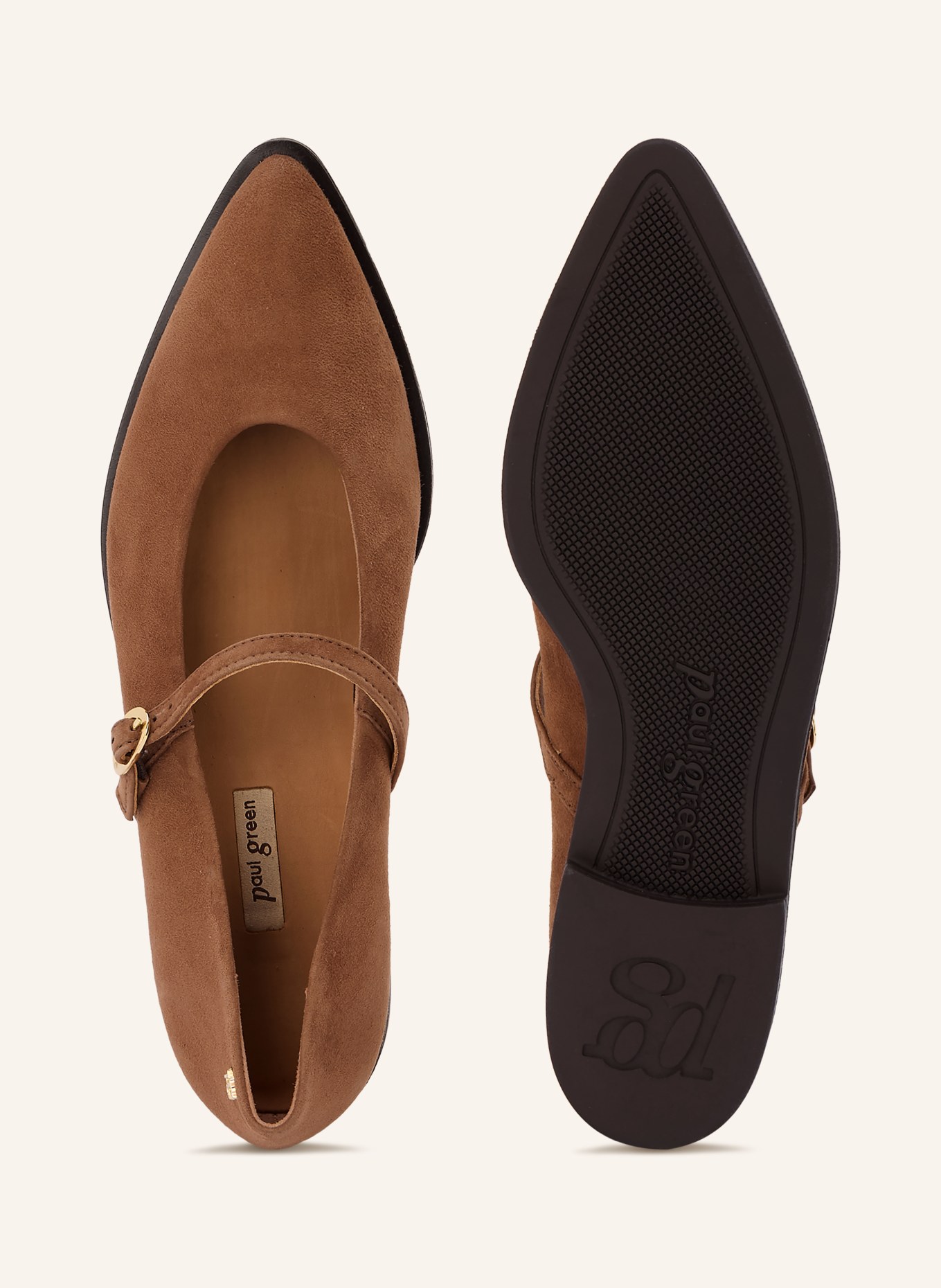 paul green Mary-Jane-Ballerinas: BRAUN / GOLD