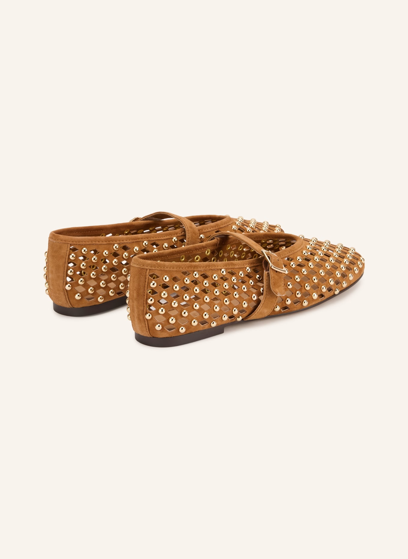 INUOVO Mary Jane ballet flats with rivets: CAMEL / GOLD