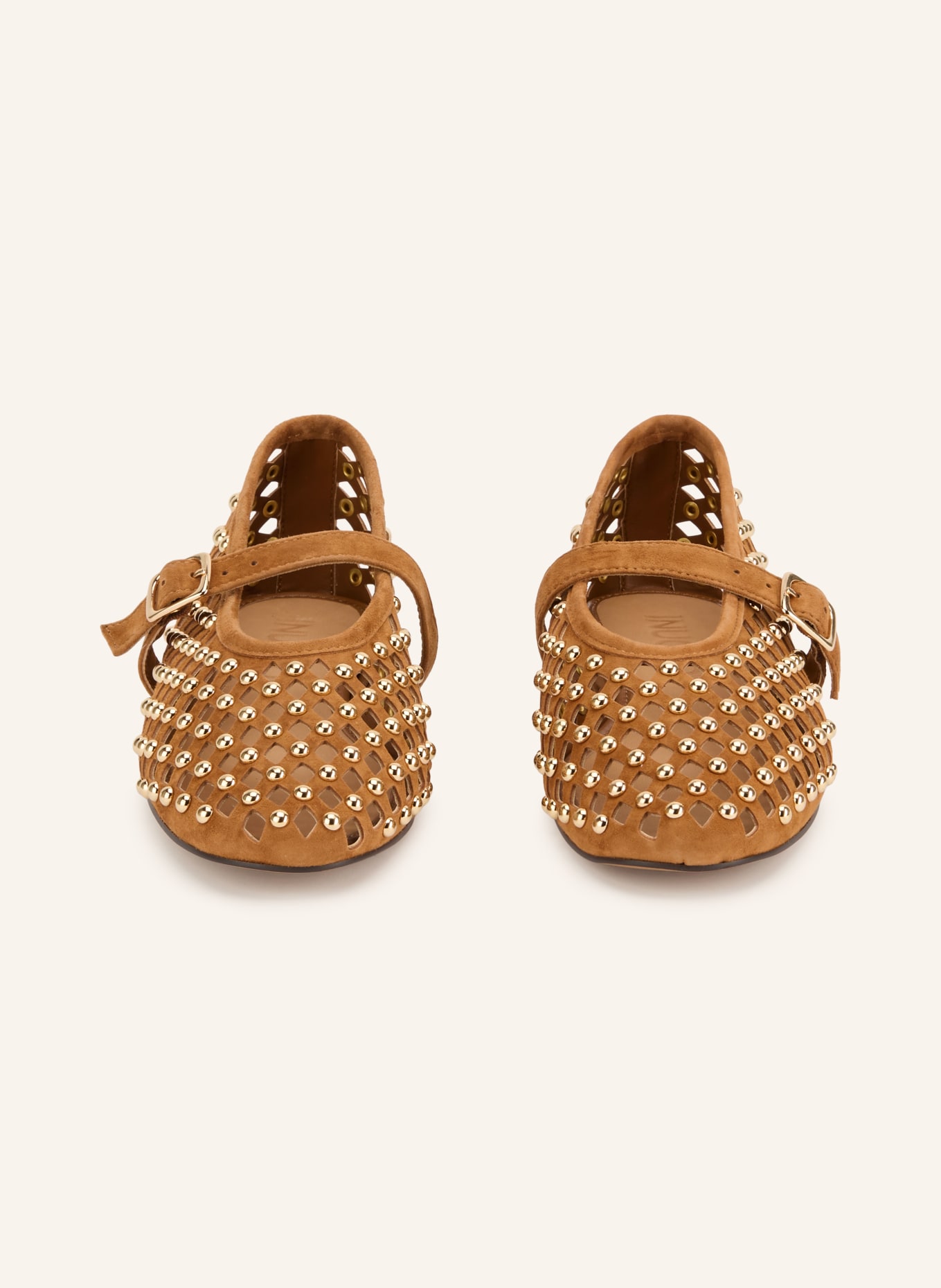 INUOVO Mary Jane ballet flats with rivets: CAMEL / GOLD