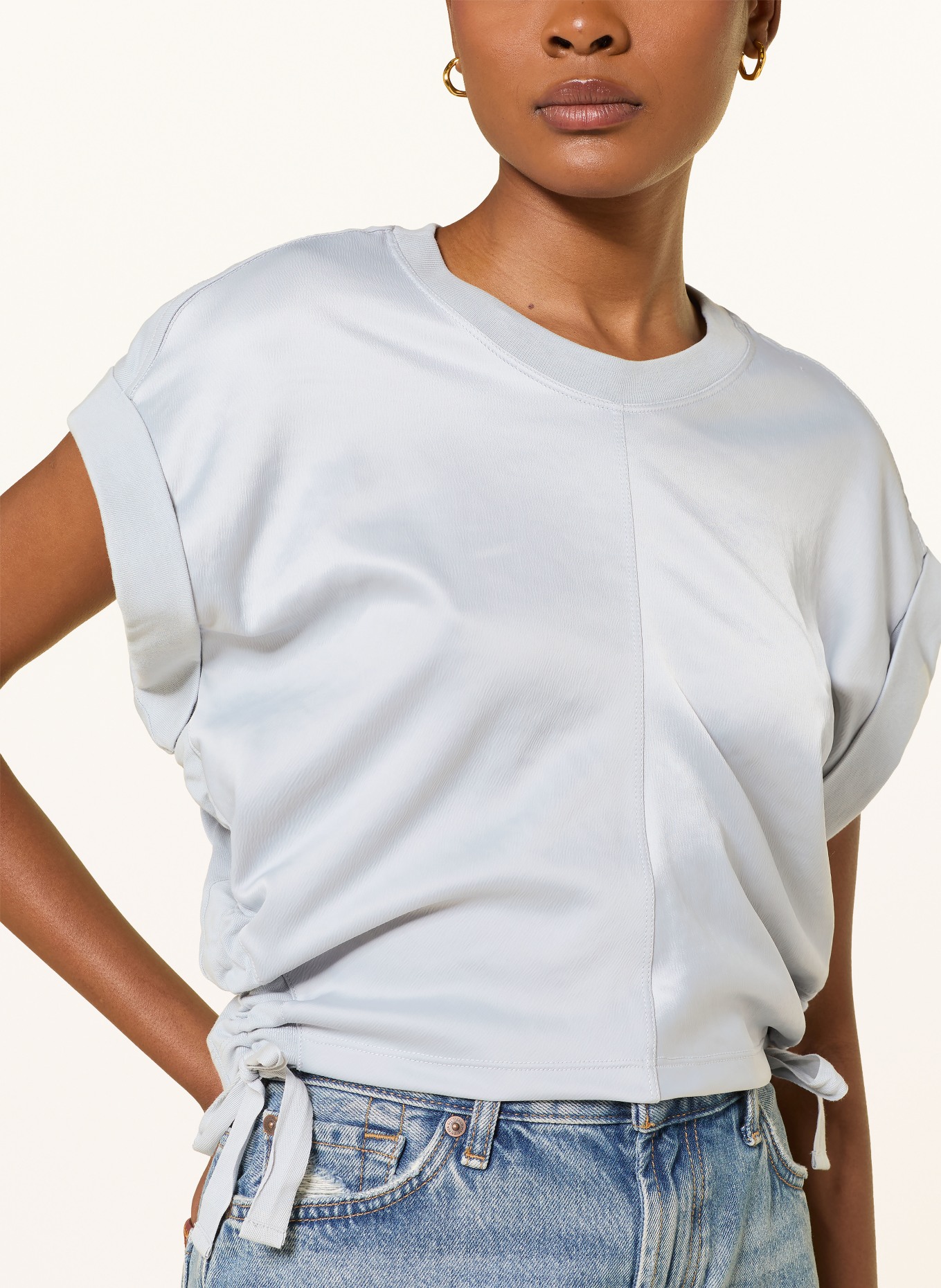 ALLSAINTS T-Shirt MIRA im Materialmix: HELLBLAU