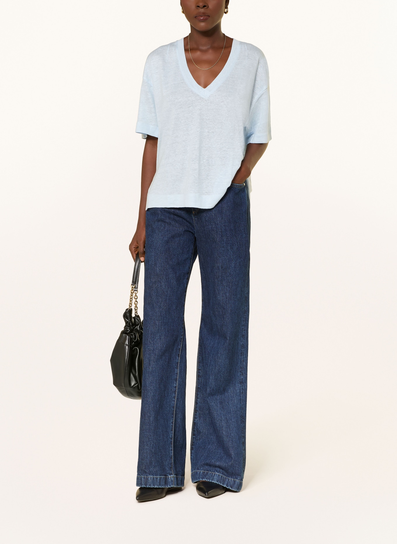 REISS T-shirt EMBER en lin: BLEU CLAIR