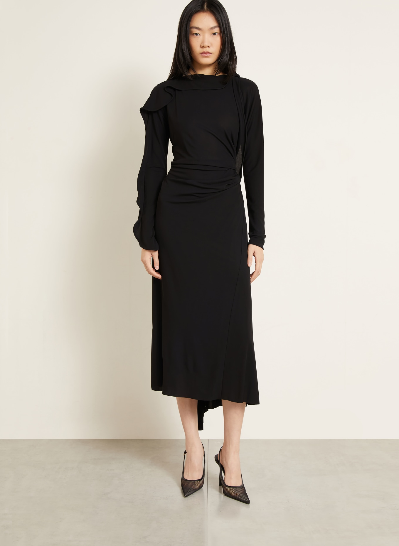 VICTORIA BECKHAM Evening dress with flounces: BLACK