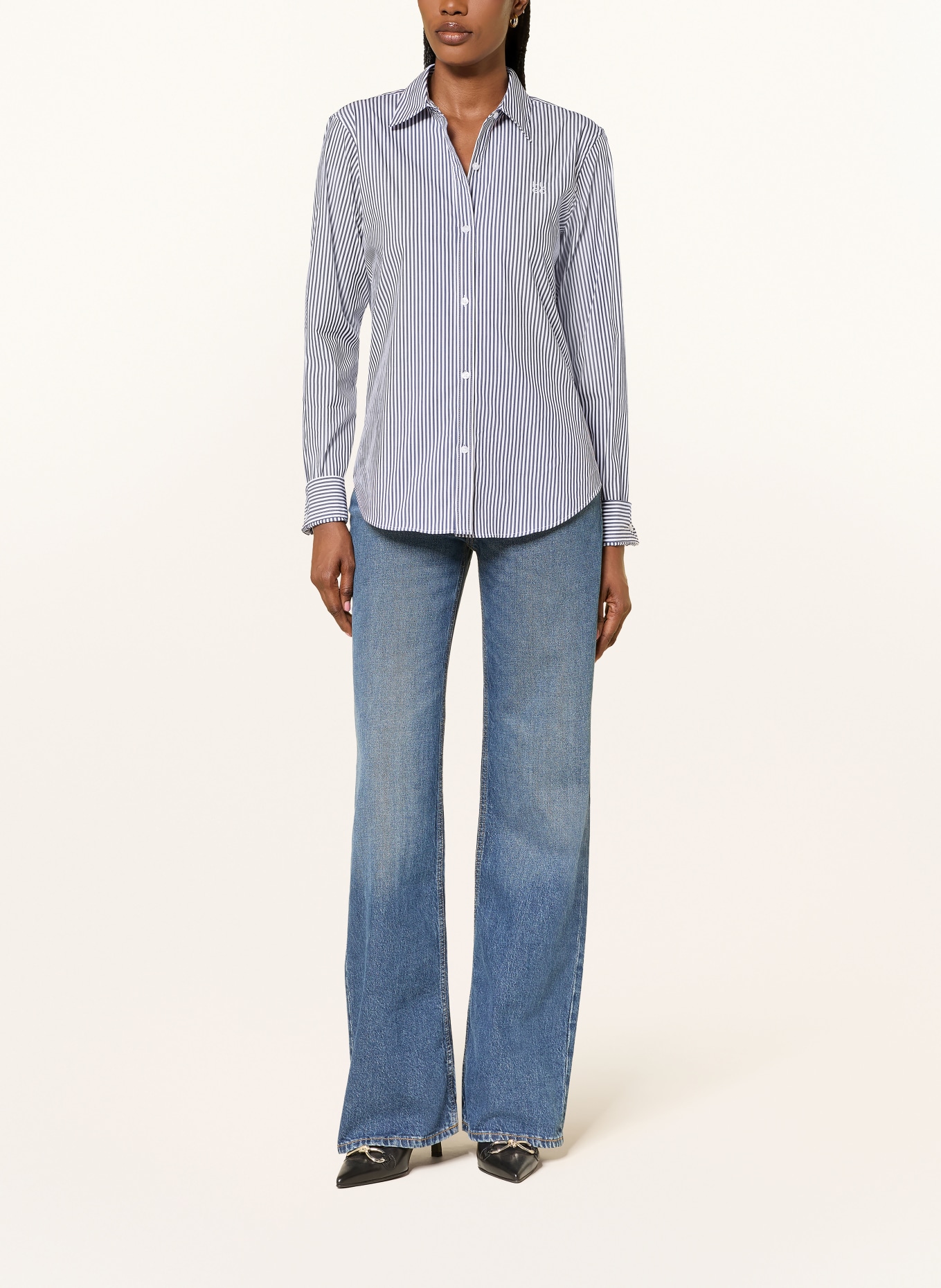 HUGO Shirt blouse THE ESSENTIAL SHIRT: DARK BLUE / WHITE