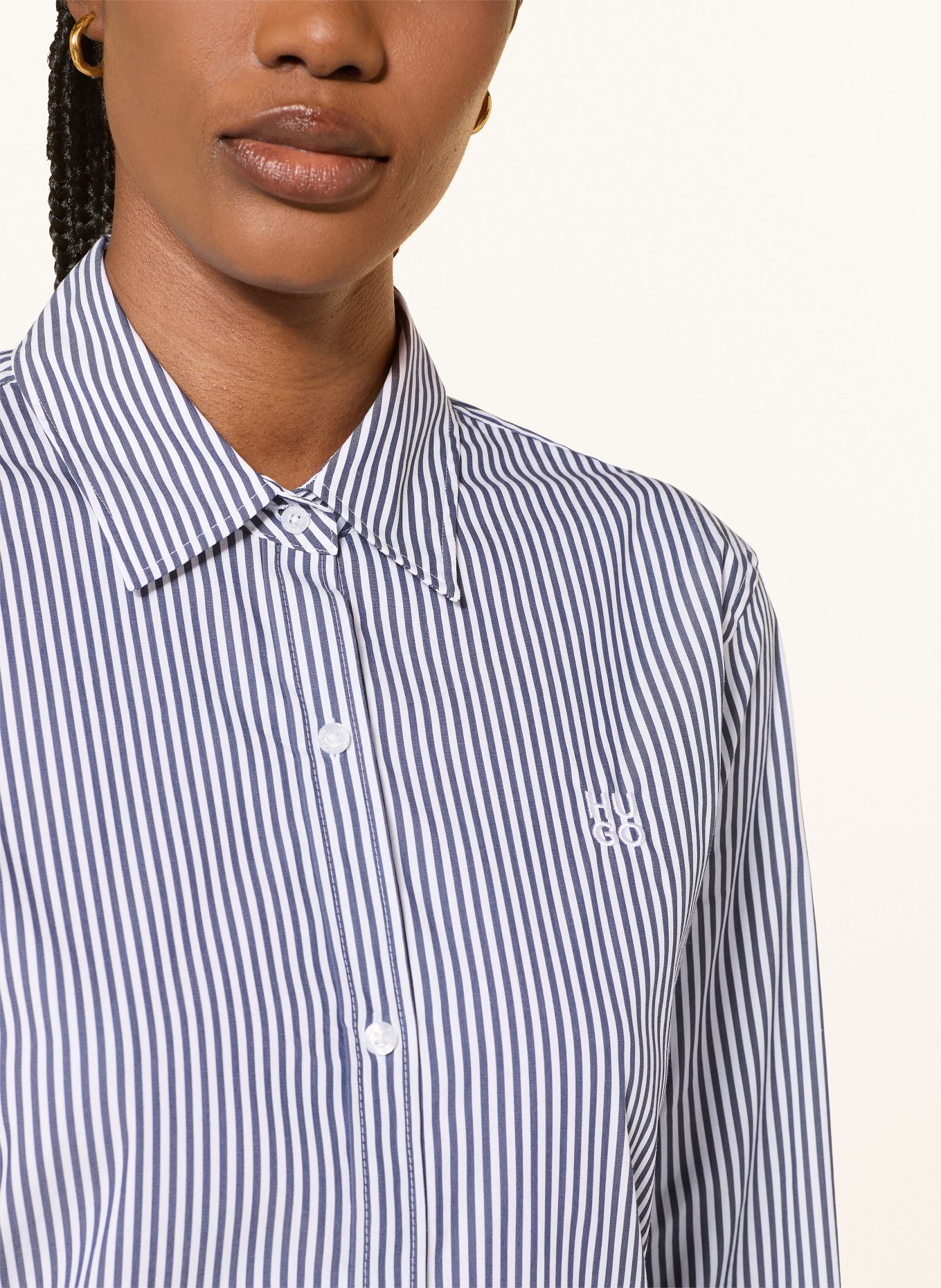 HUGO Shirt blouse THE ESSENTIAL SHIRT: DARK BLUE / WHITE